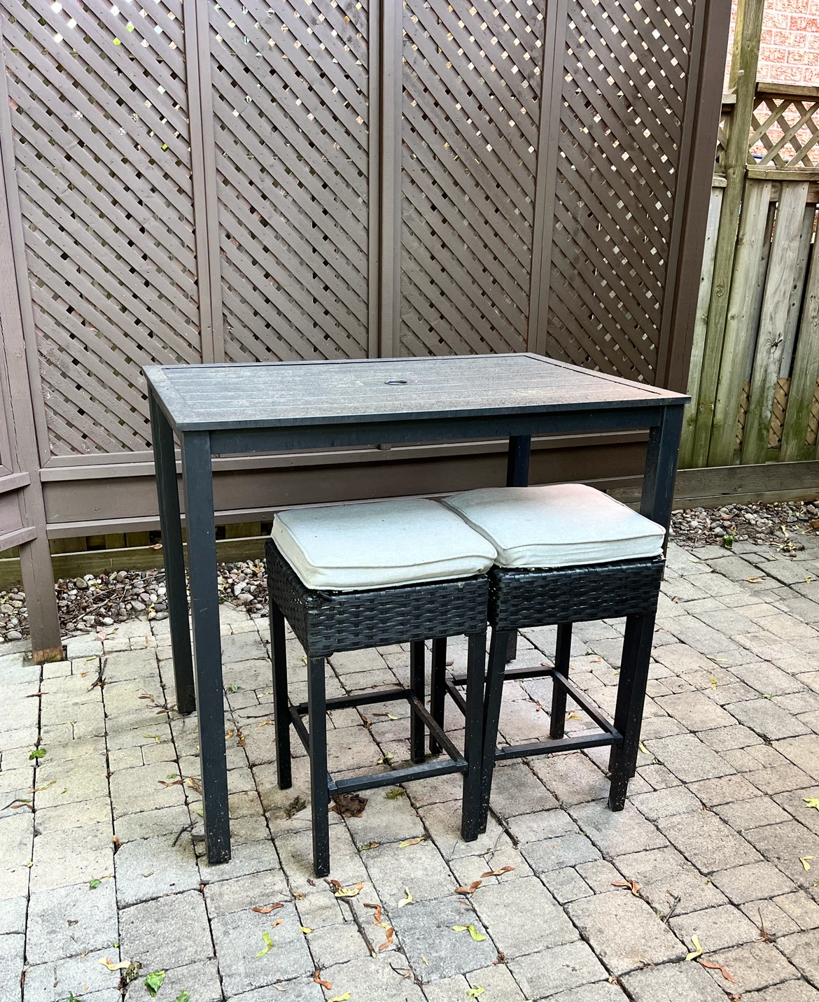 Bar table and two stools