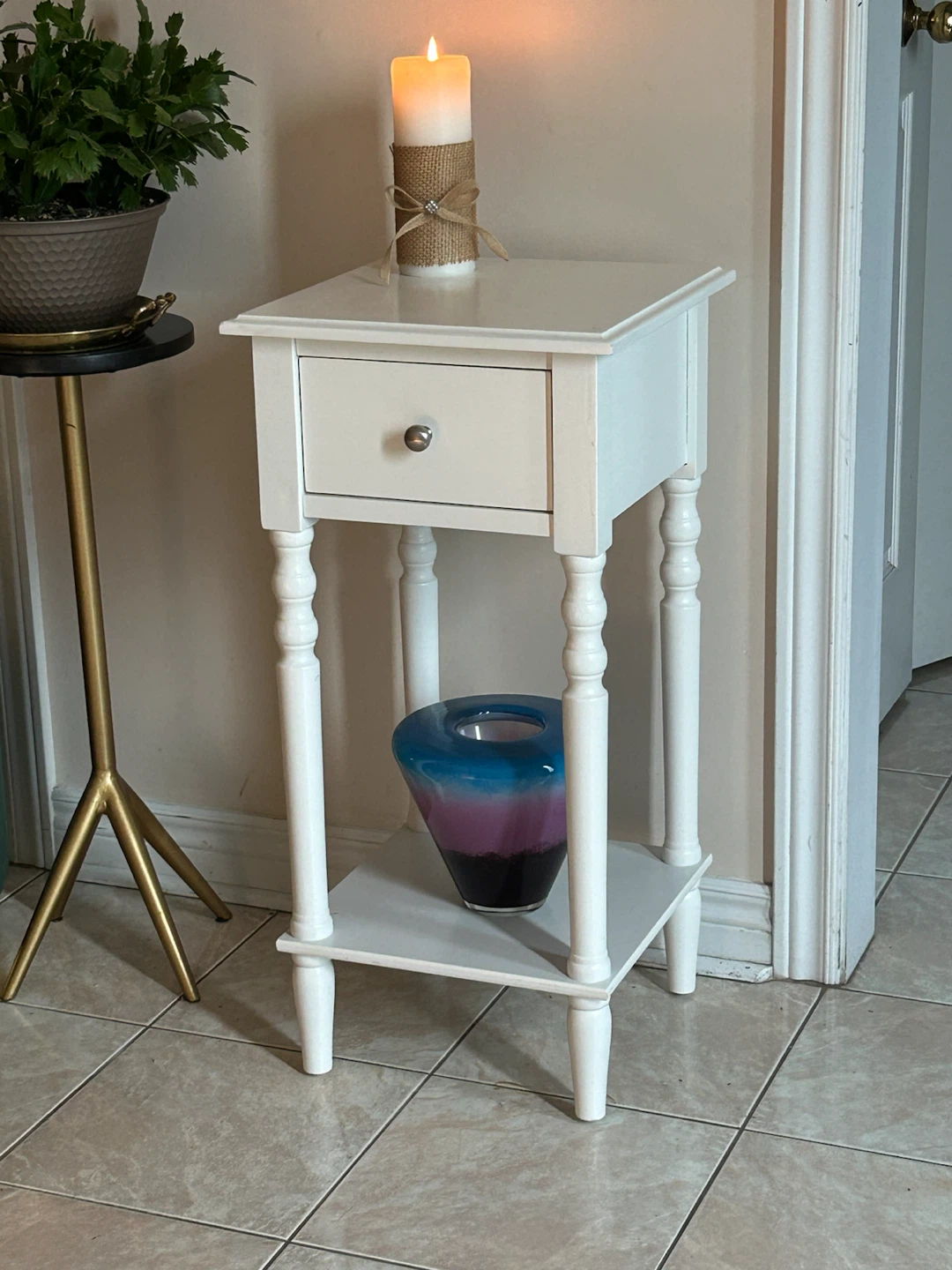 White End Table with Drawer