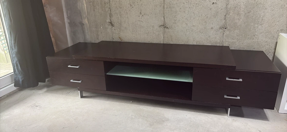Dark Brown TV Stand with Glass Shelf