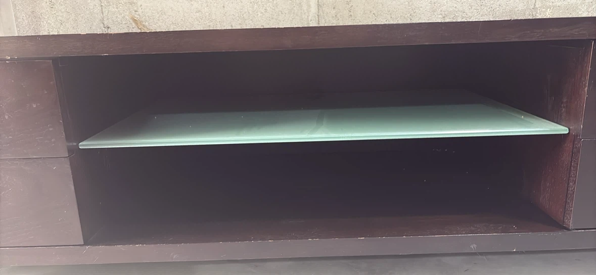Dark Brown TV Stand with Glass Shelf - photo 2