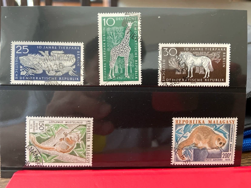 Collection of 5 vintage animal stamps