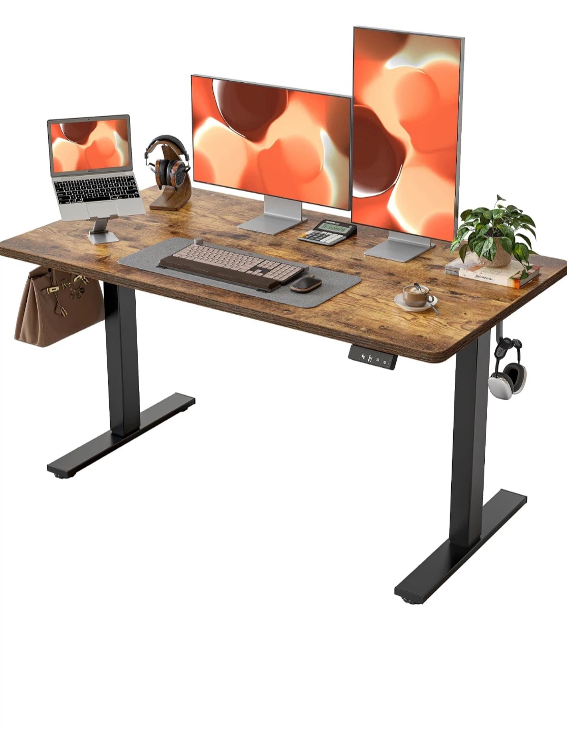 Adjustable Standing Desk with Rustic Wood Finish