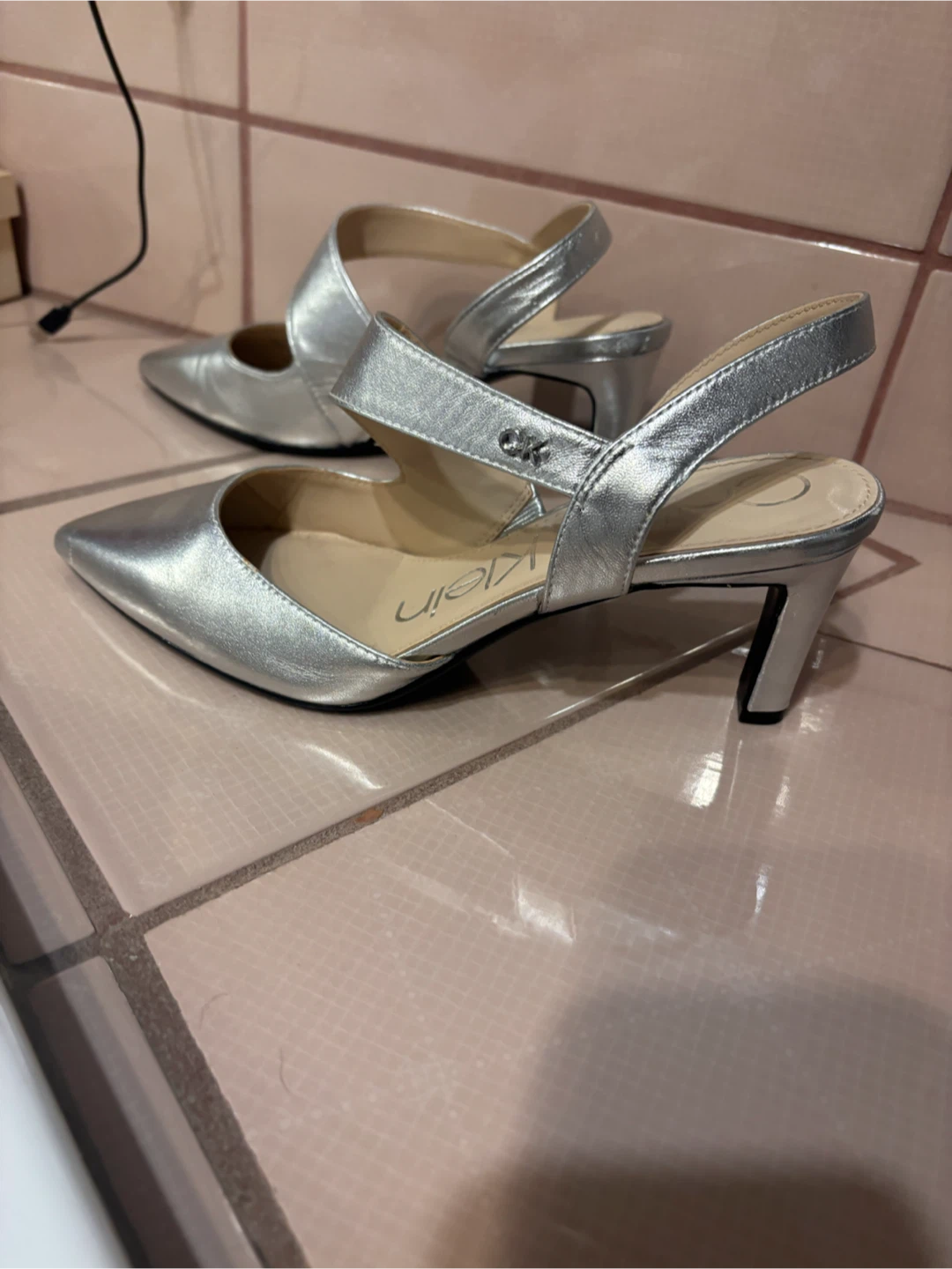 Calvin Klein Silver Slingback Heels Size 6.5