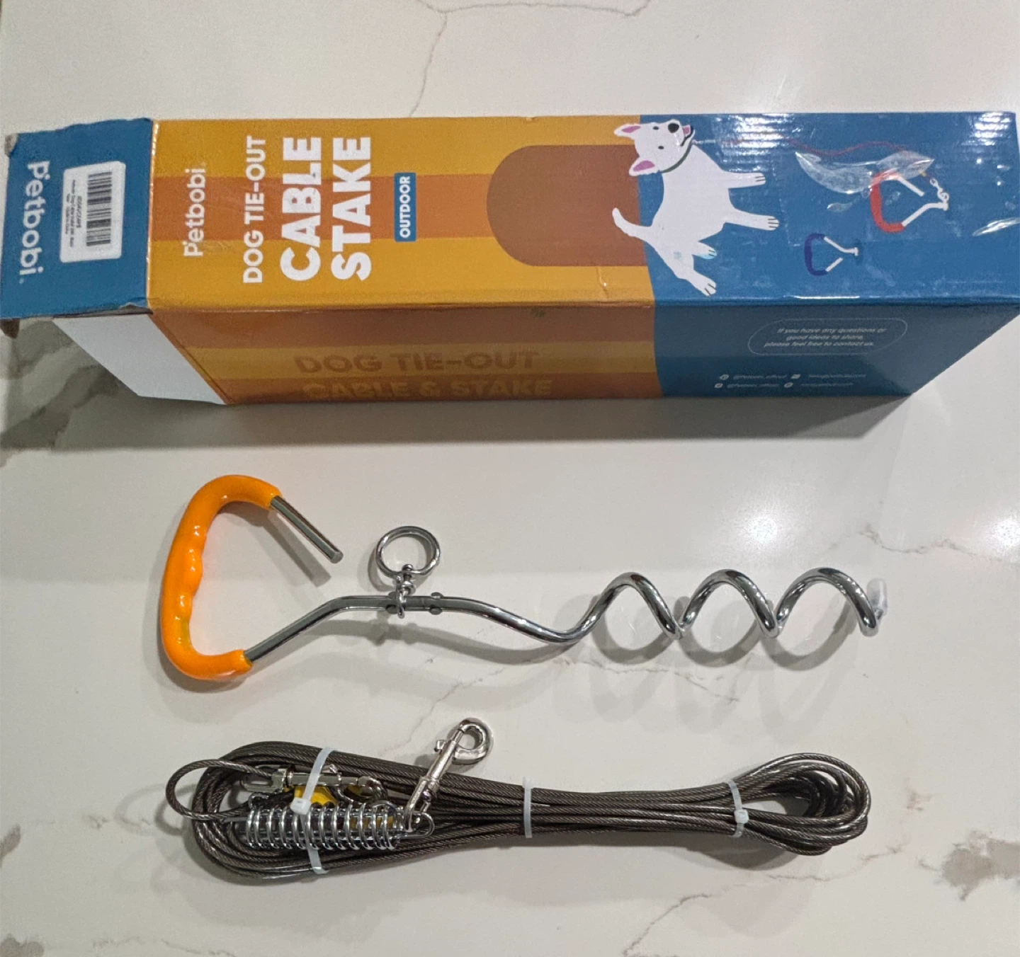 NEW Petbobi Dog Tie-Out Cable & Stake - 30ft