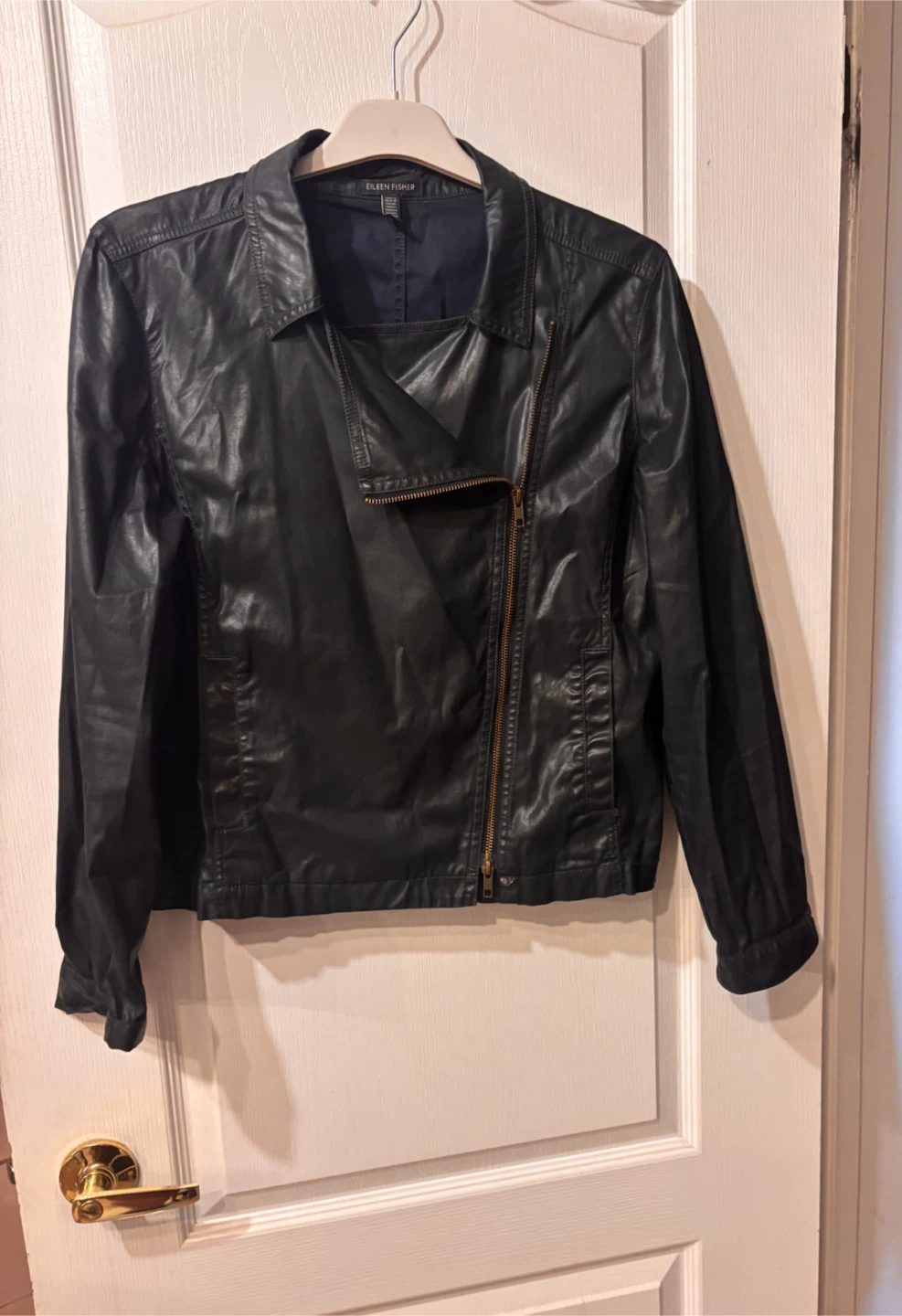 Eileen Fisher Black Faux Leather Moto Jacket