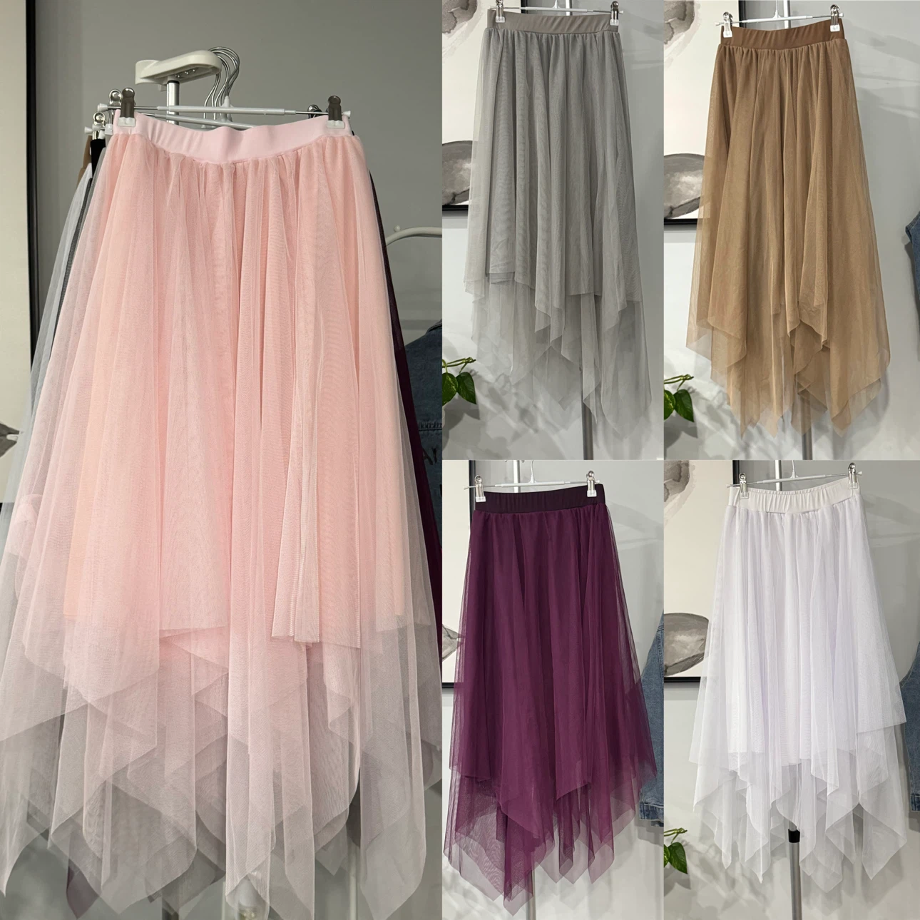 Women's Tulle Midi Skirt - Asymmetrical Hem