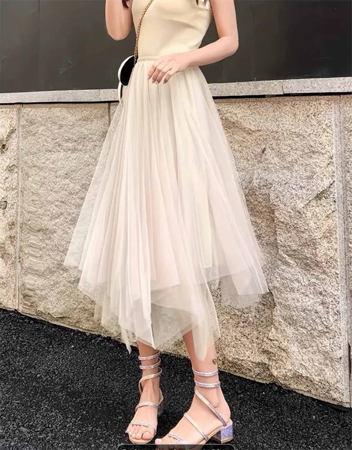 Women's Tulle Midi Skirt - Asymmetrical Hem - photo 3