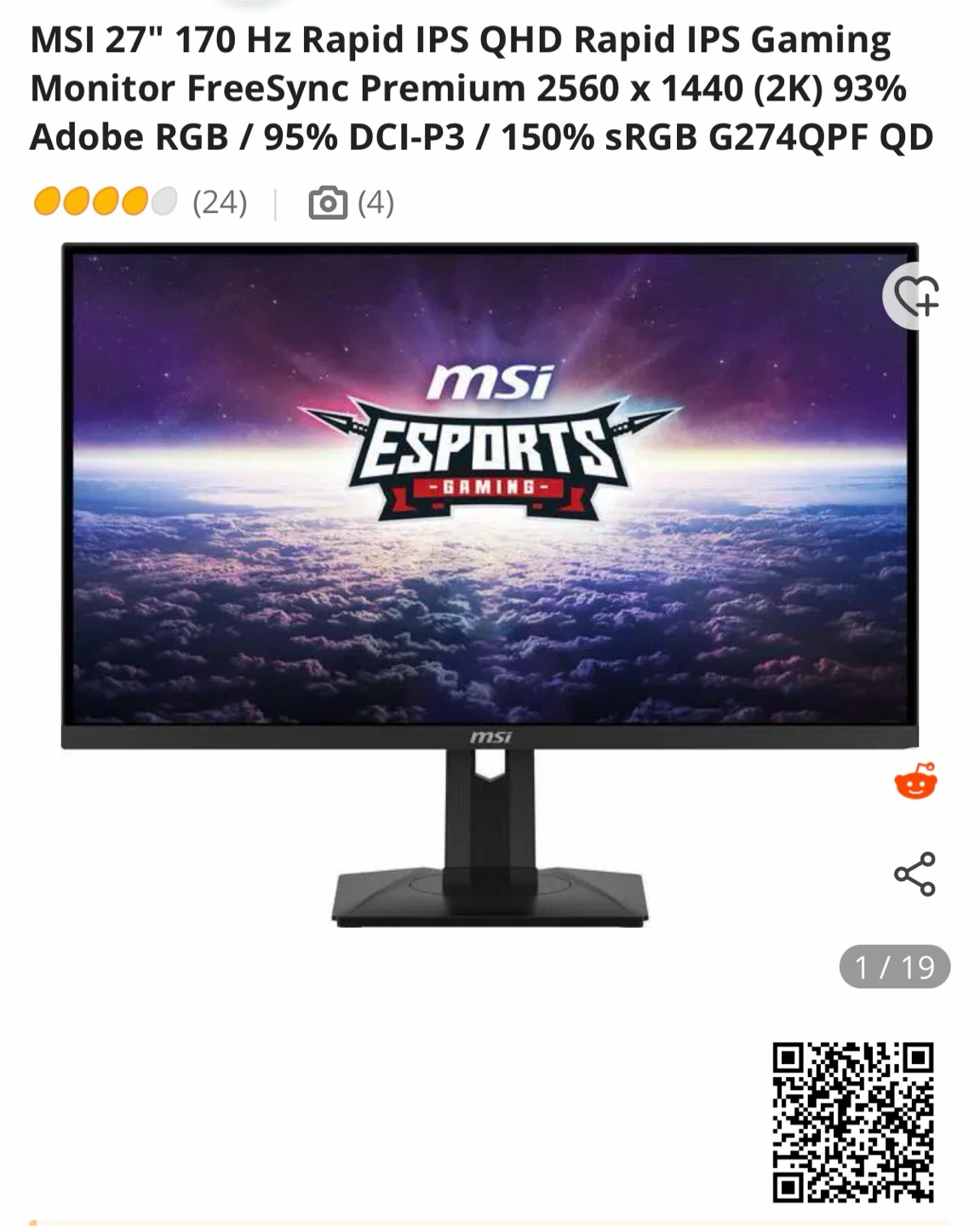MSI G274QPF-QD 27" WQHD 170Hz Gaming Monitor