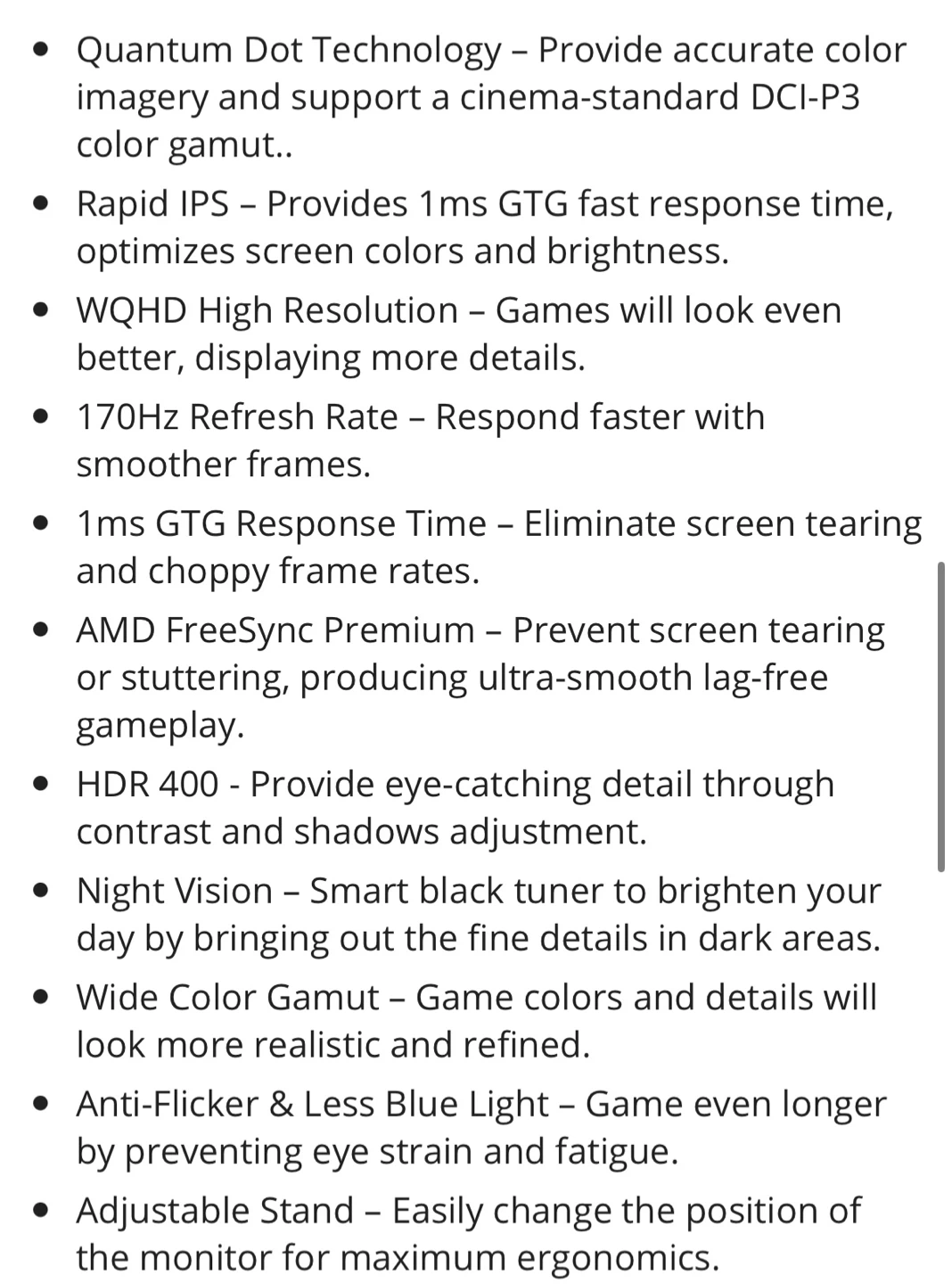 MSI G274QPF-QD 27" WQHD 170Hz Gaming Monitor - photo 2
