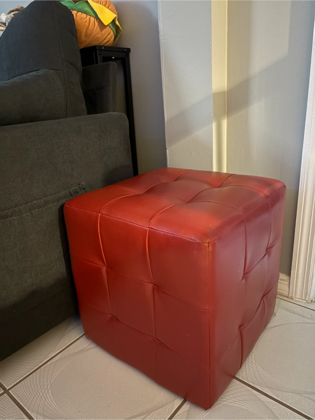 Two Red Cube Ottoman Footstool