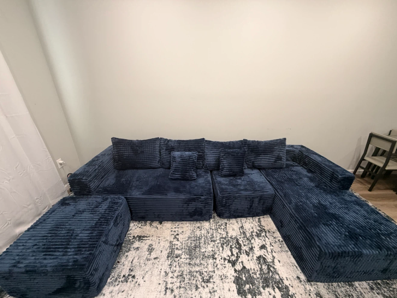 Navy Blue Modular Sectional Sofa with Ottomans - photo 2