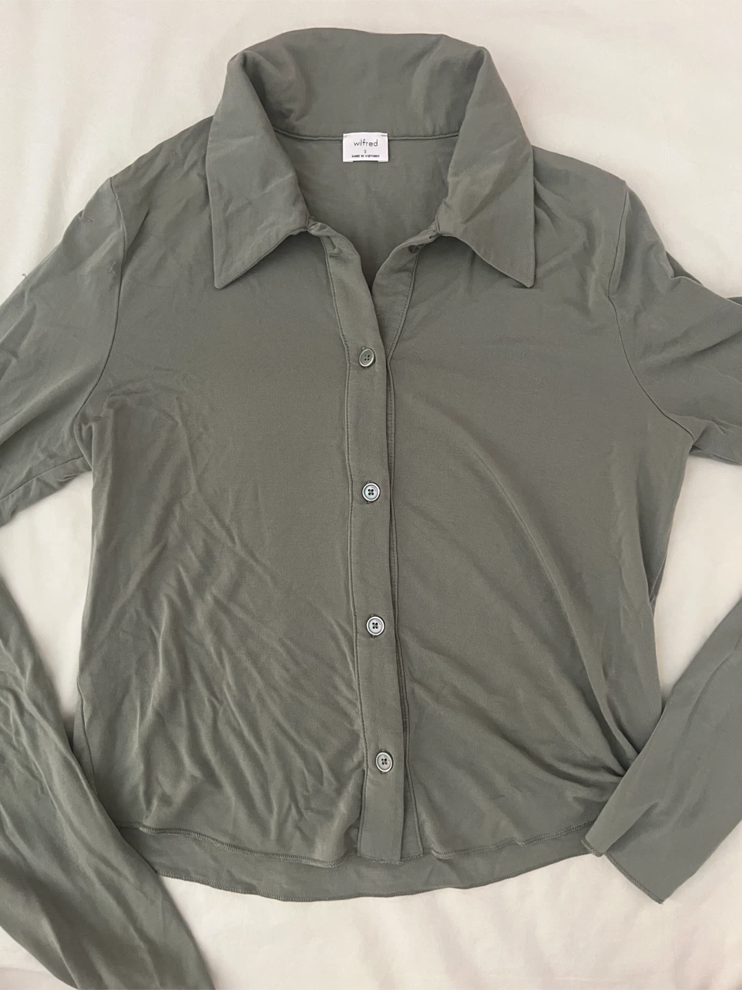 Wilfred Dark Green Long Sleeve Button-Up Shirt