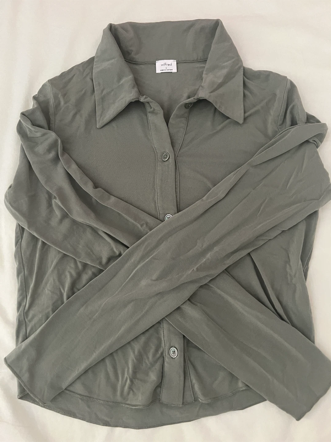 Wilfred Dark Green Long Sleeve Button-Up Shirt - photo 2