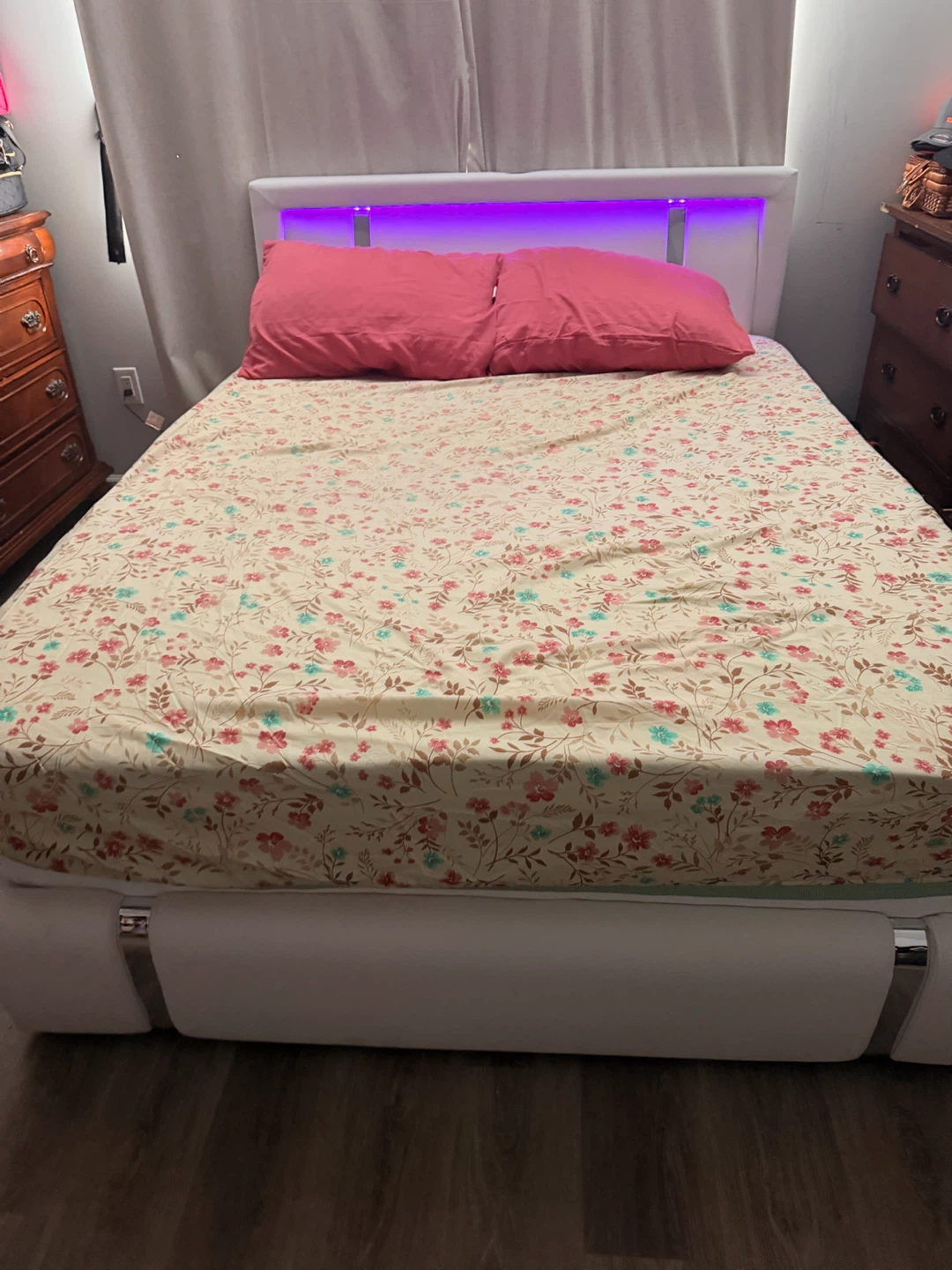 White Faux Leather Platform Bed Frame with LED Headboard - photo 2