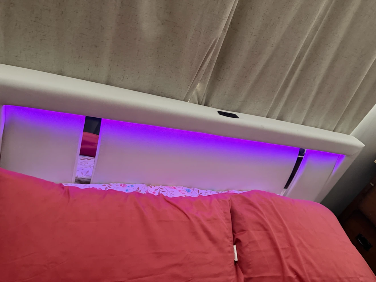 White Faux Leather Platform Bed Frame with LED Headboard - photo 3