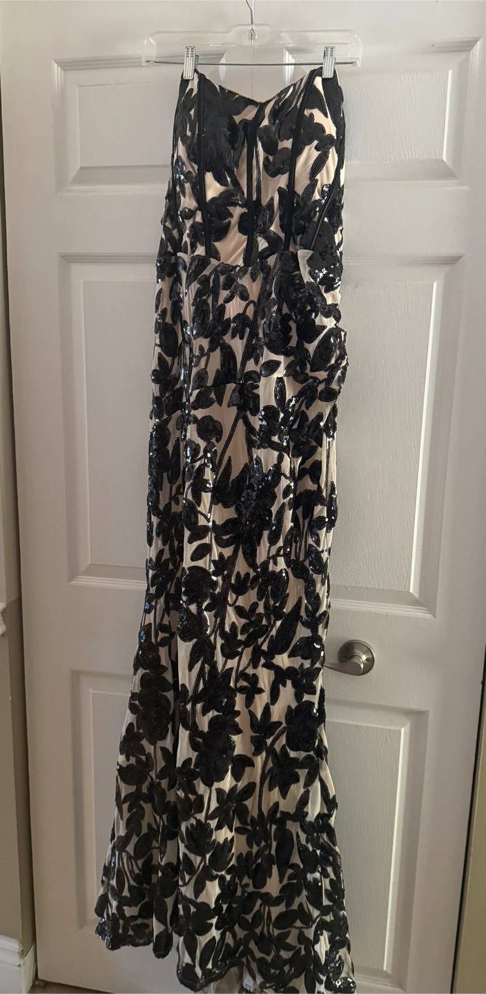 FAERIESTY Black Floral Sequin Strapless Maxi Dress 1XL - photo 3