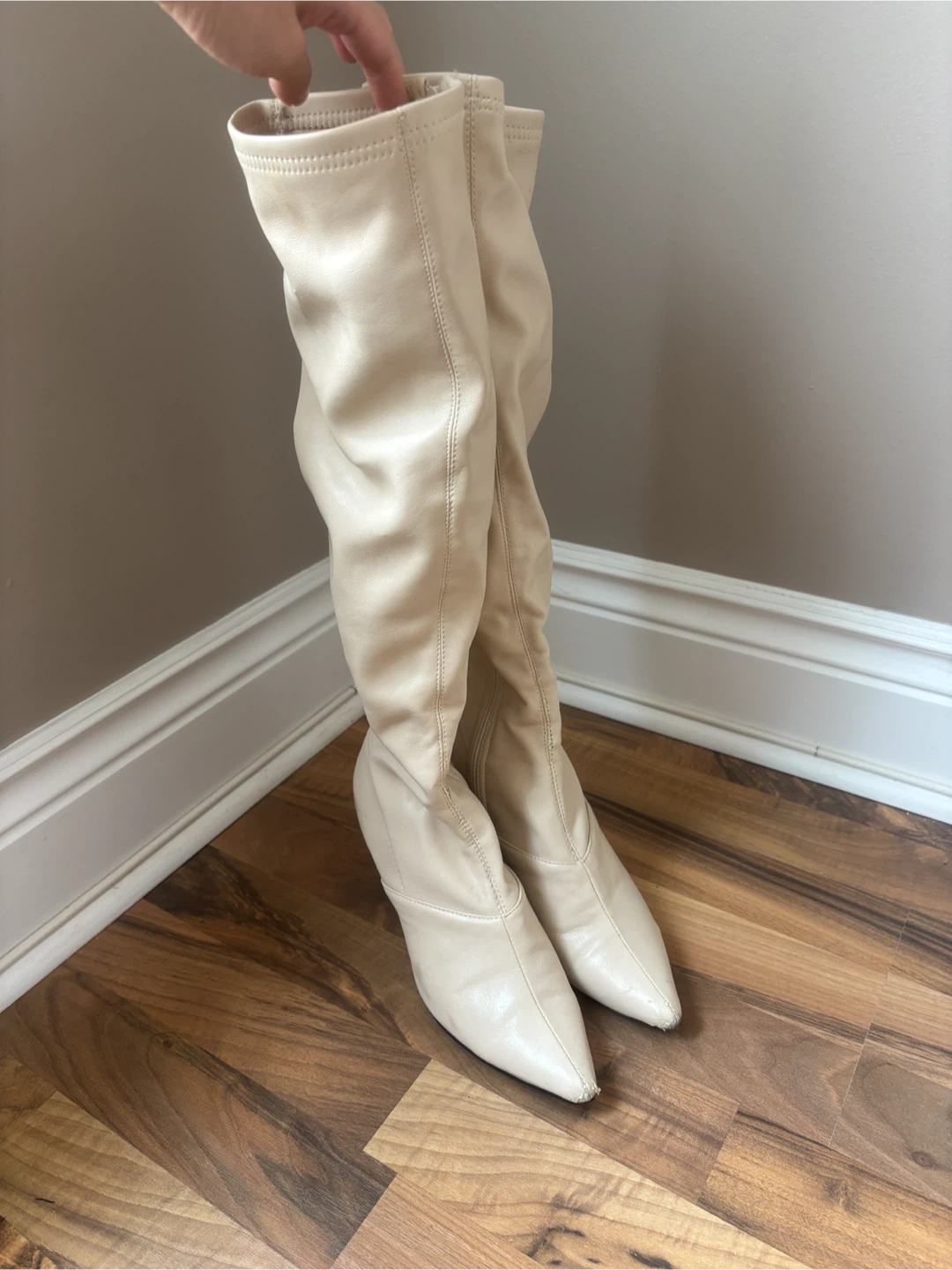 Cream Knee-High Boots