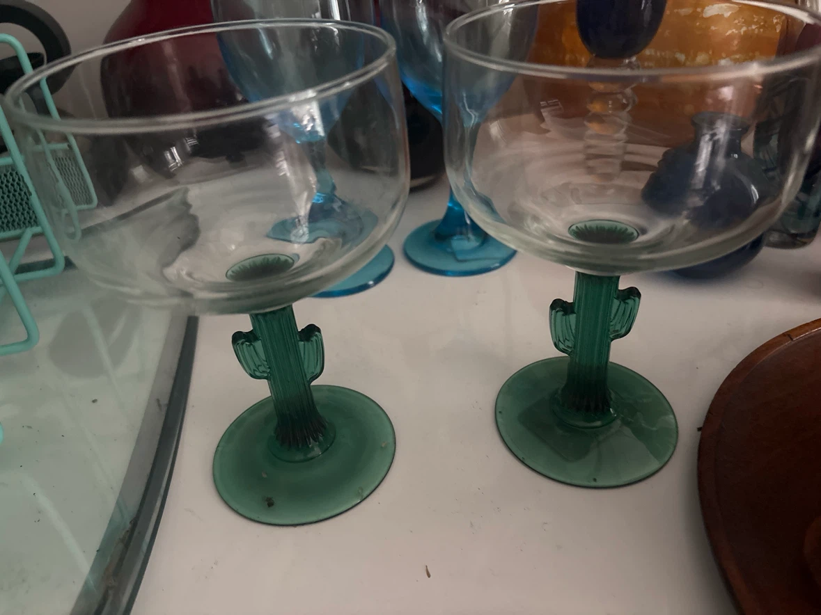 2 Margarita Glasses with Cactus Stems