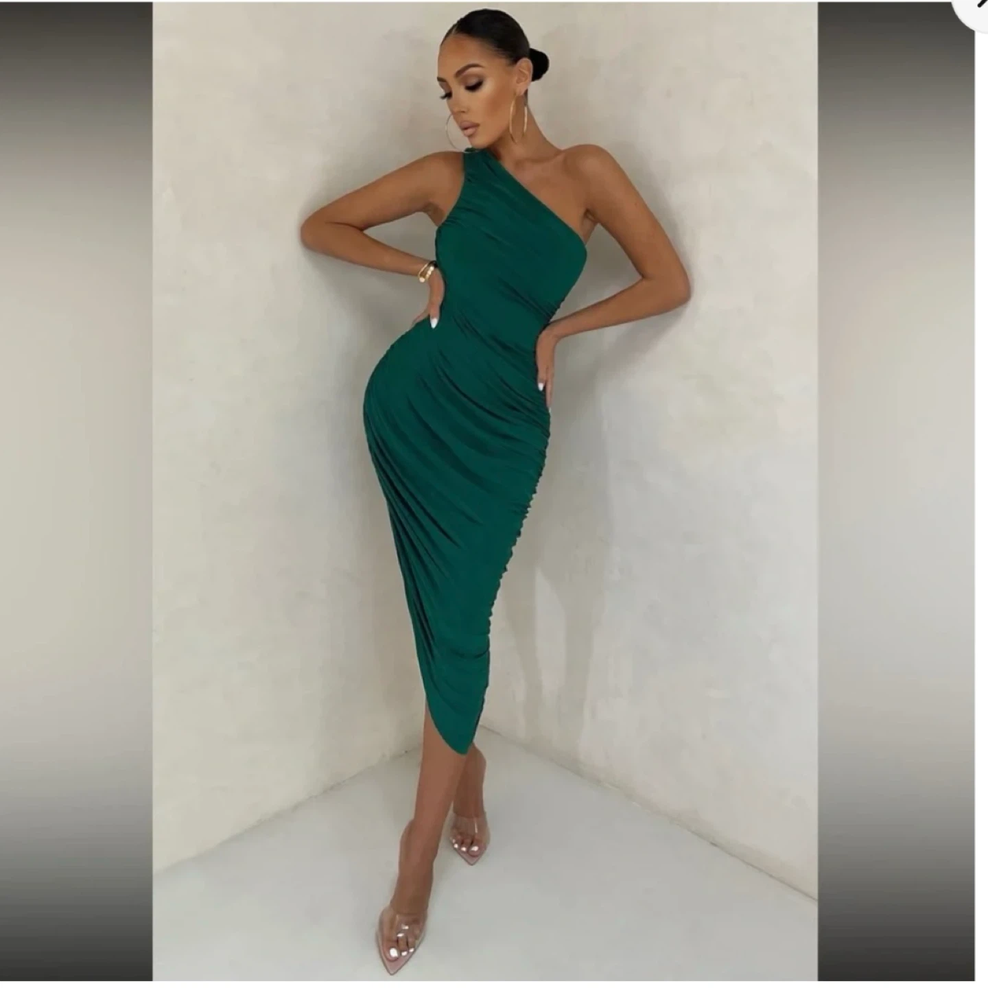 New classy Women's Ruched One Shoulder Midi Dress - Small - photo 2