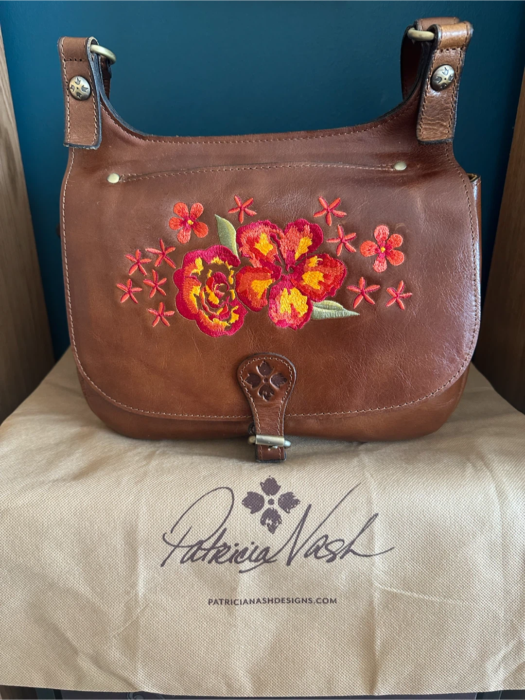 Patricia Nash London Saddle Bag with Floral Embroidery