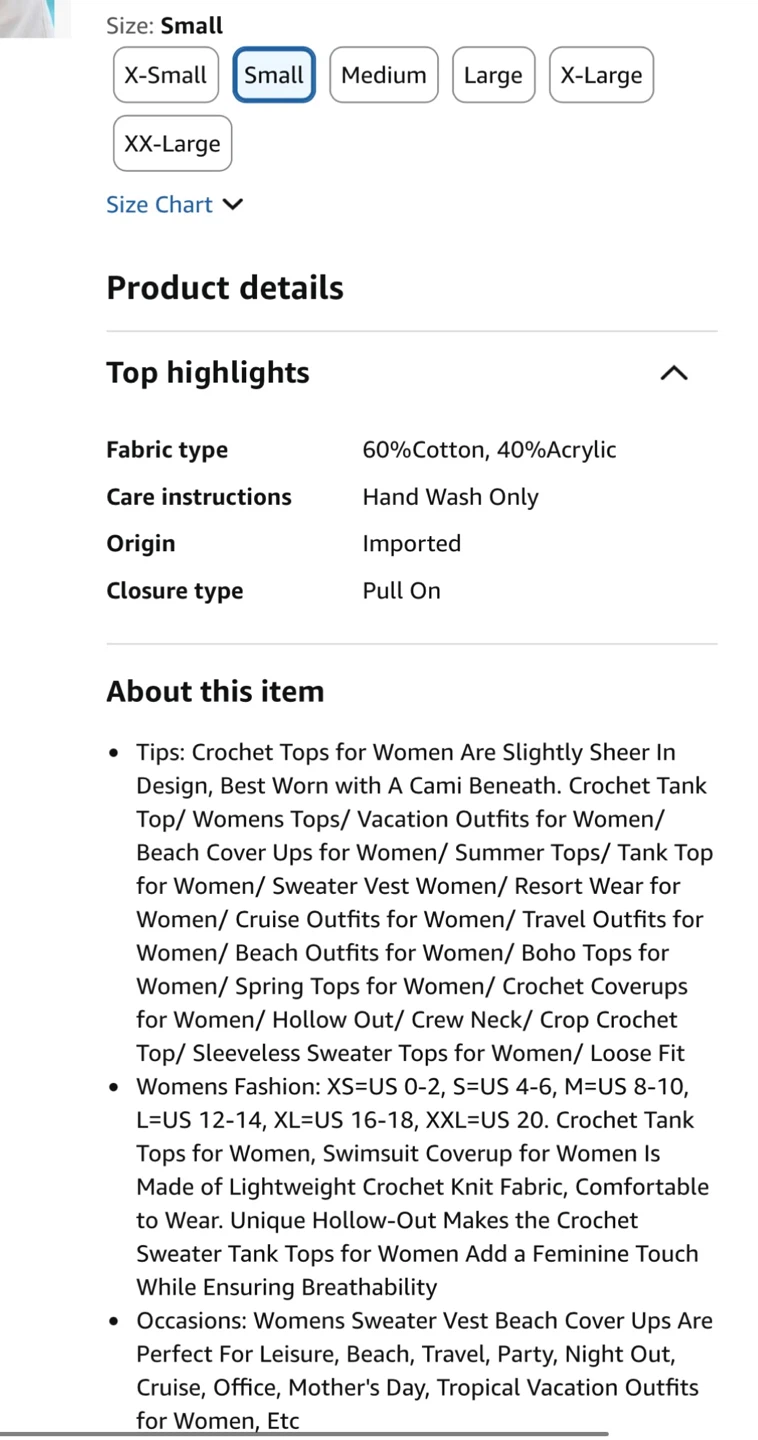 Cute Women's Crochet Sweater Vest Tank Top - Small - photo 4