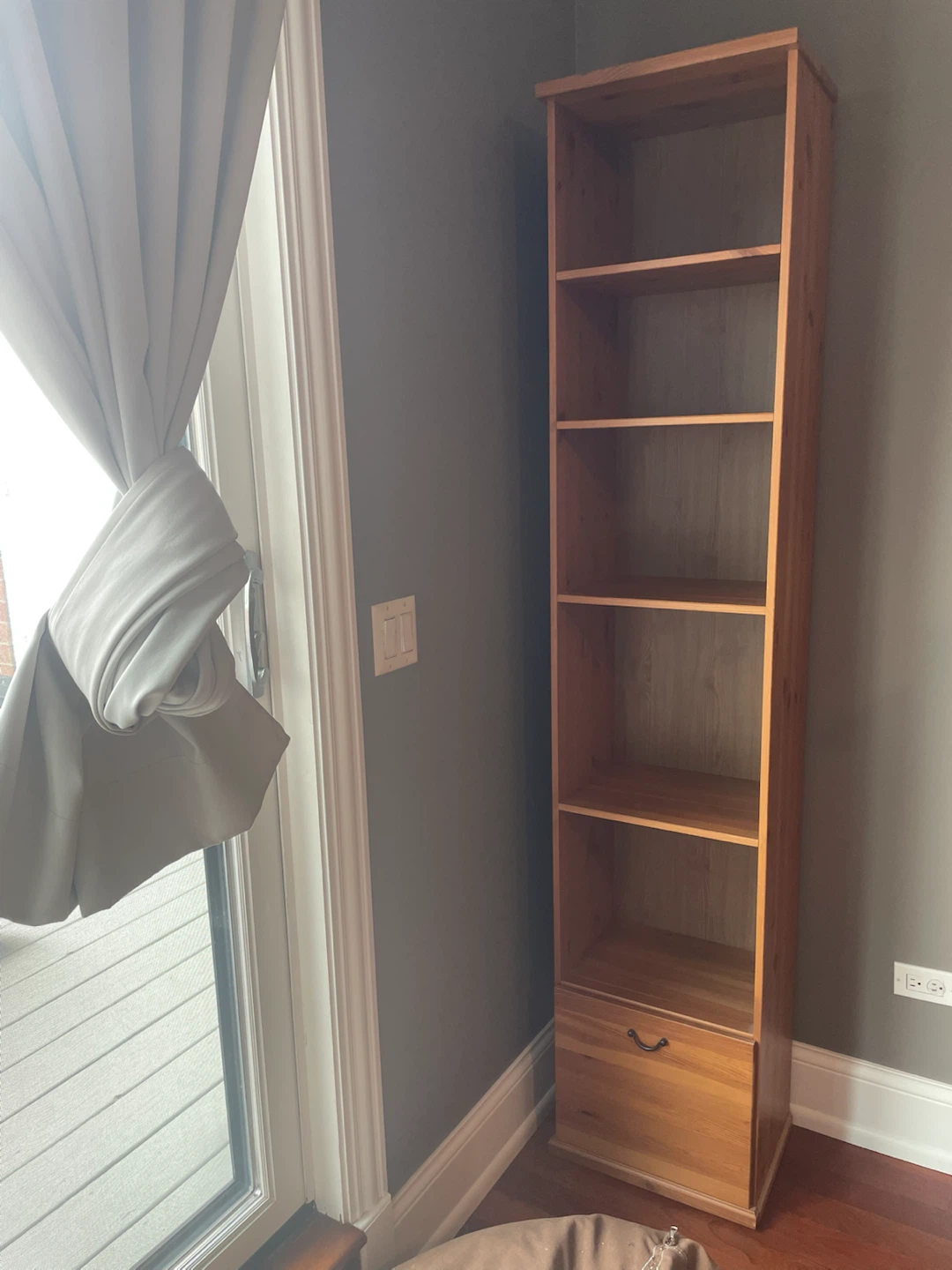 Tall Wooden Bookshelf with Drawer