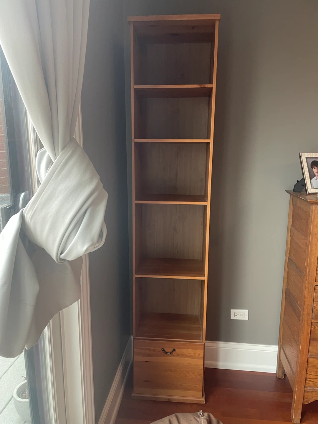 Tall Wooden Bookshelf with Drawer - photo 3