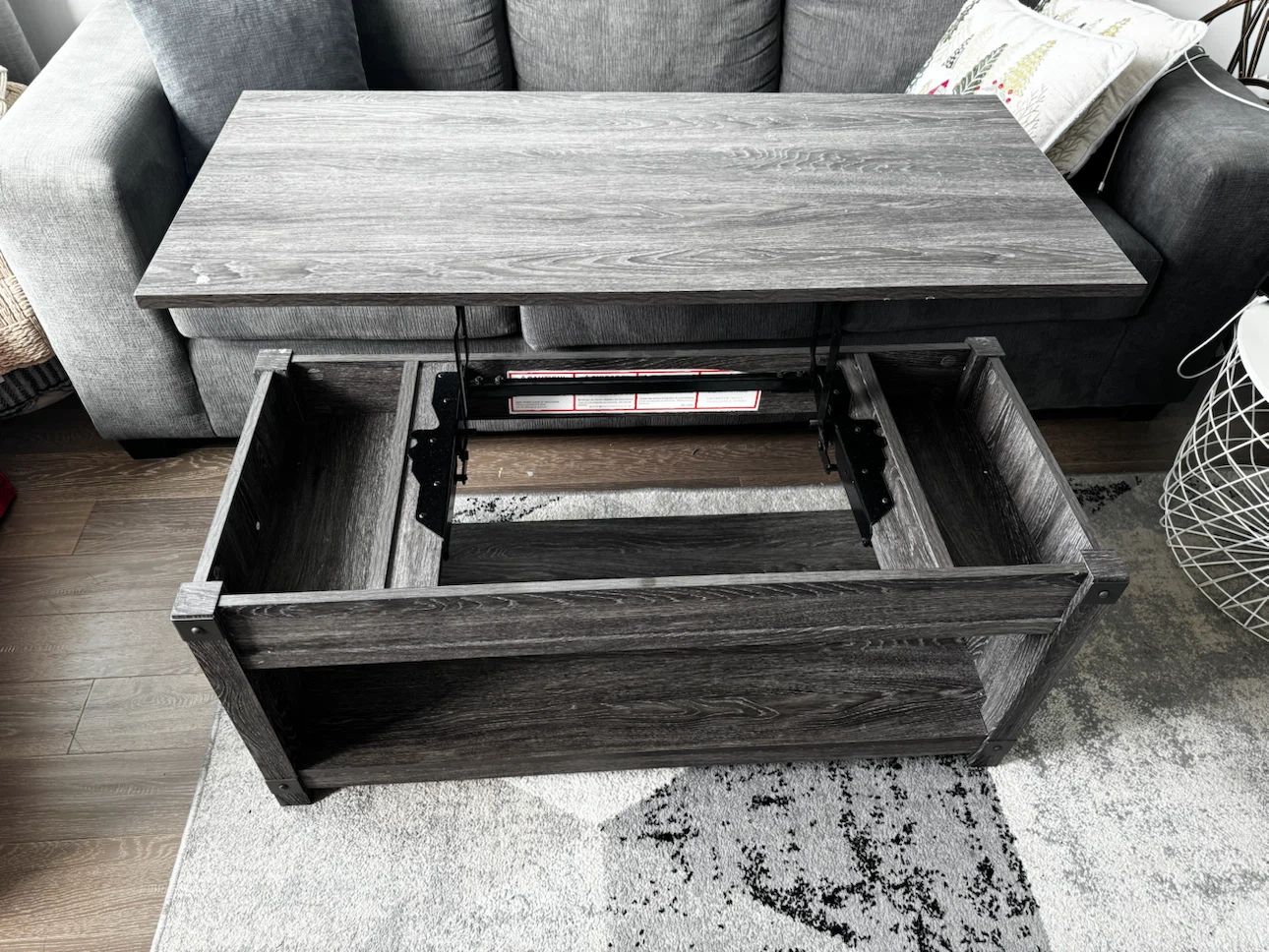 Grey Wood Lift Top Coffee Table with Storage - photo 2