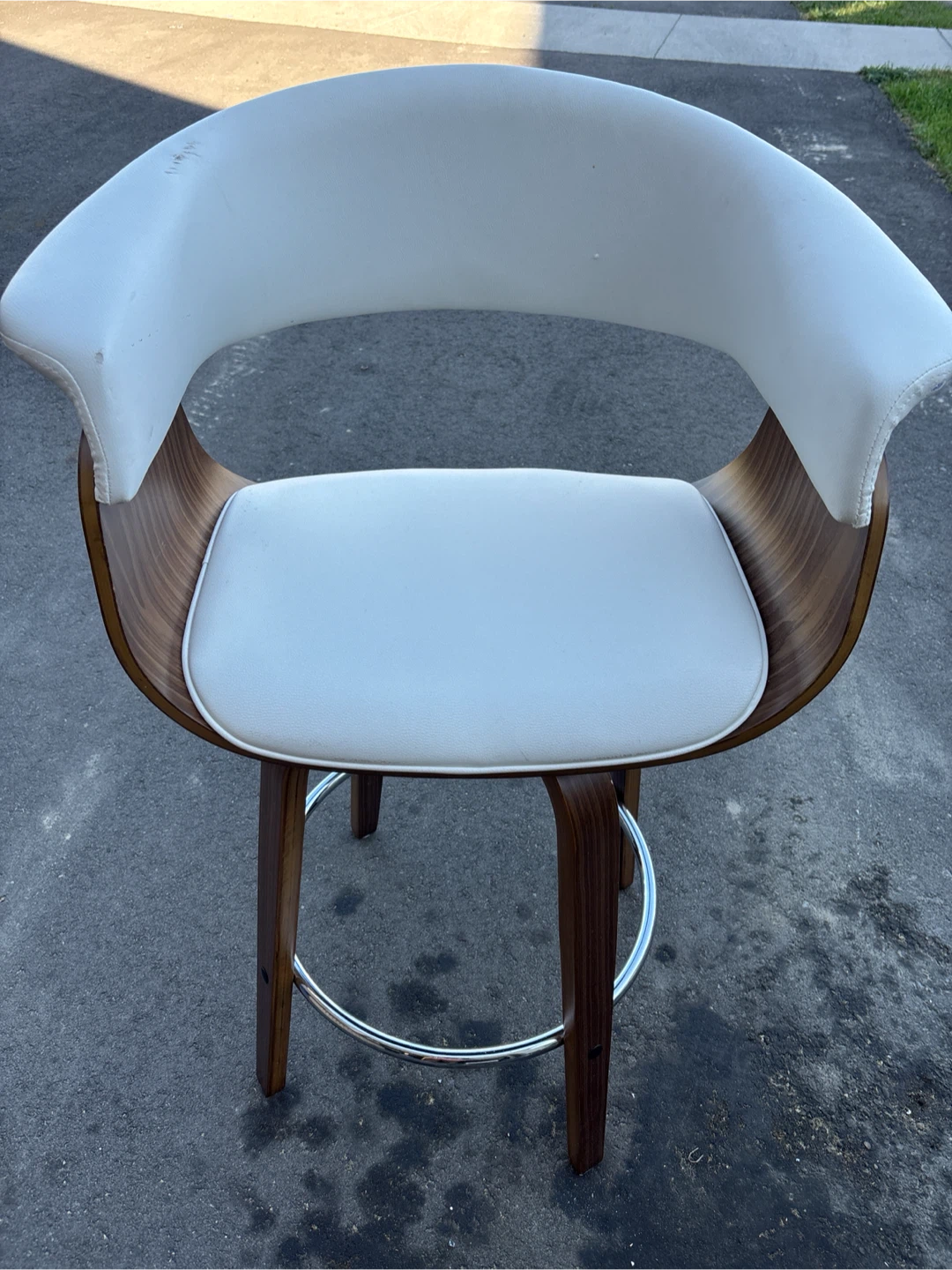 White Faux Leather Bar/ counter  Stool with Wood Base