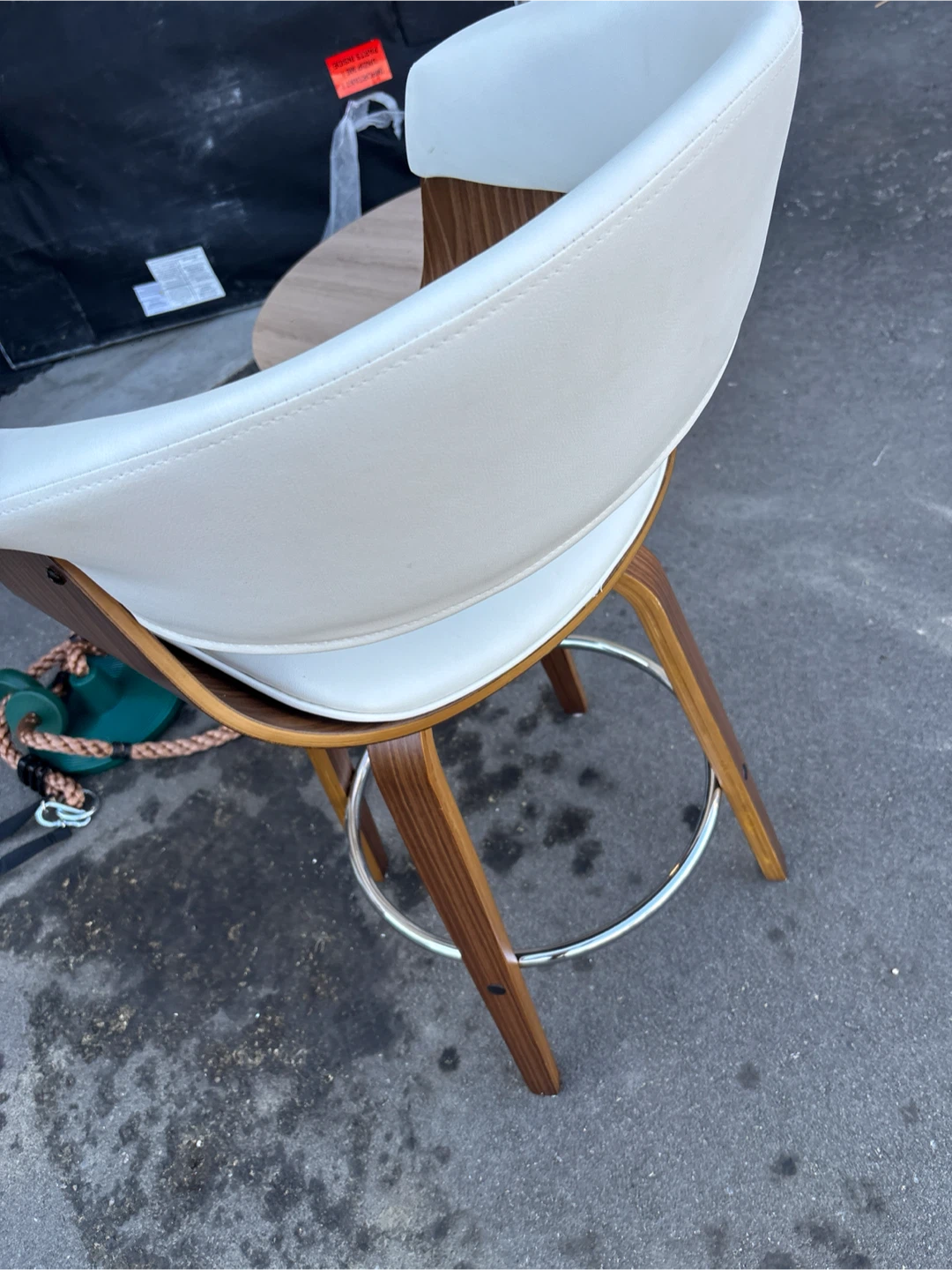 White Faux Leather Bar/ counter  Stool with Wood Base - photo 3