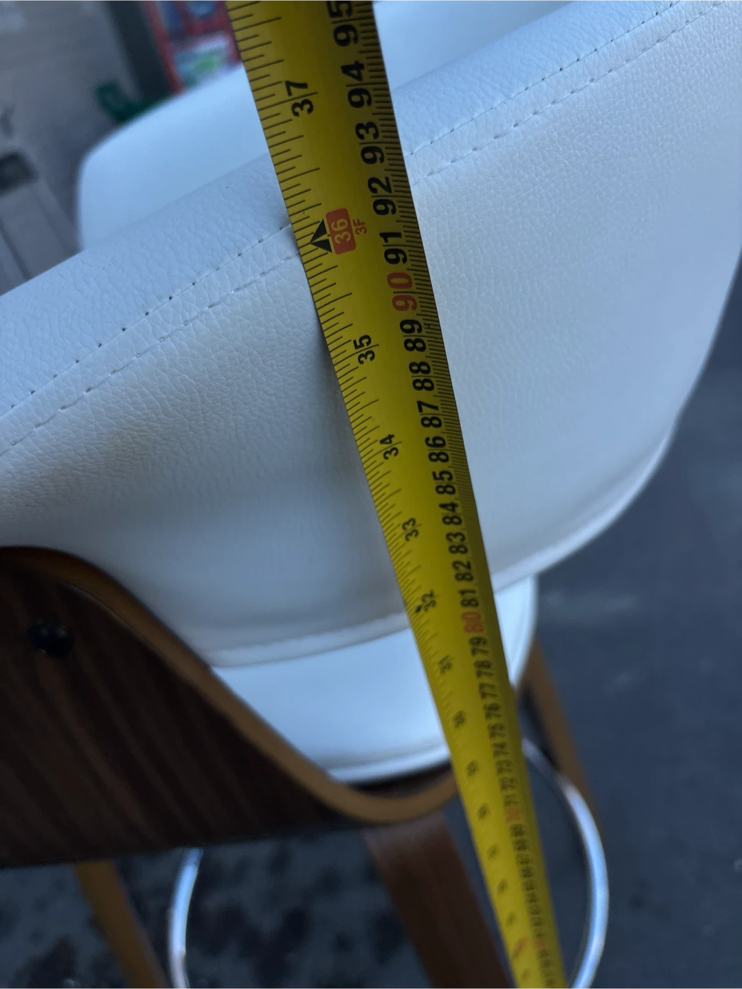 White Faux Leather Bar/ counter  Stool with Wood Base - photo 4