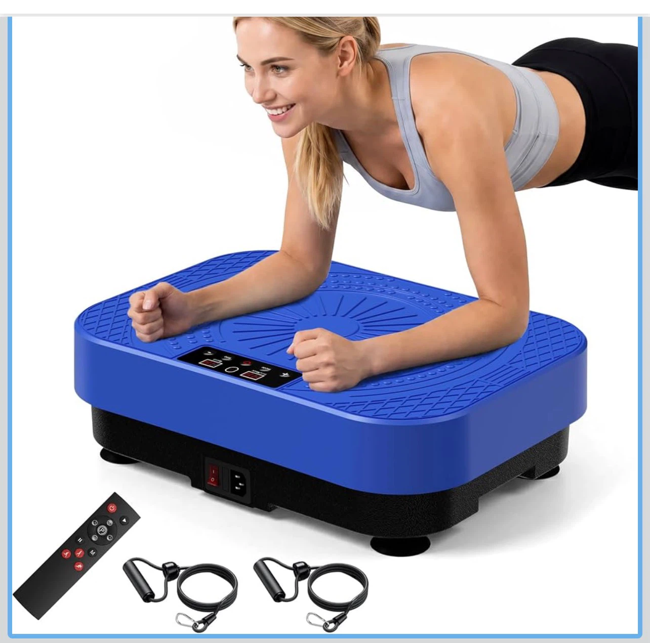 Blue Vibration Plate with Remote and Resistance Bands