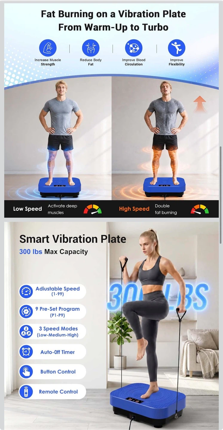 Blue Vibration Plate with Remote and Resistance Bands - photo 3