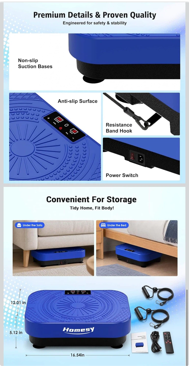 Blue Vibration Plate with Remote and Resistance Bands - photo 5