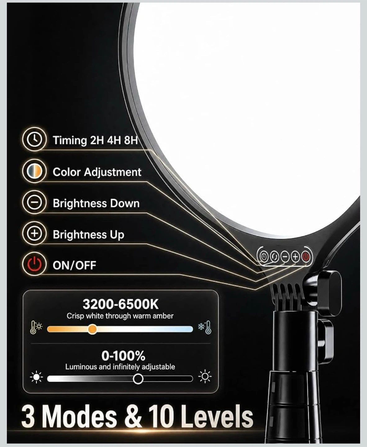 10.5" LED Ring Light with Tripod and Remote - photo 3