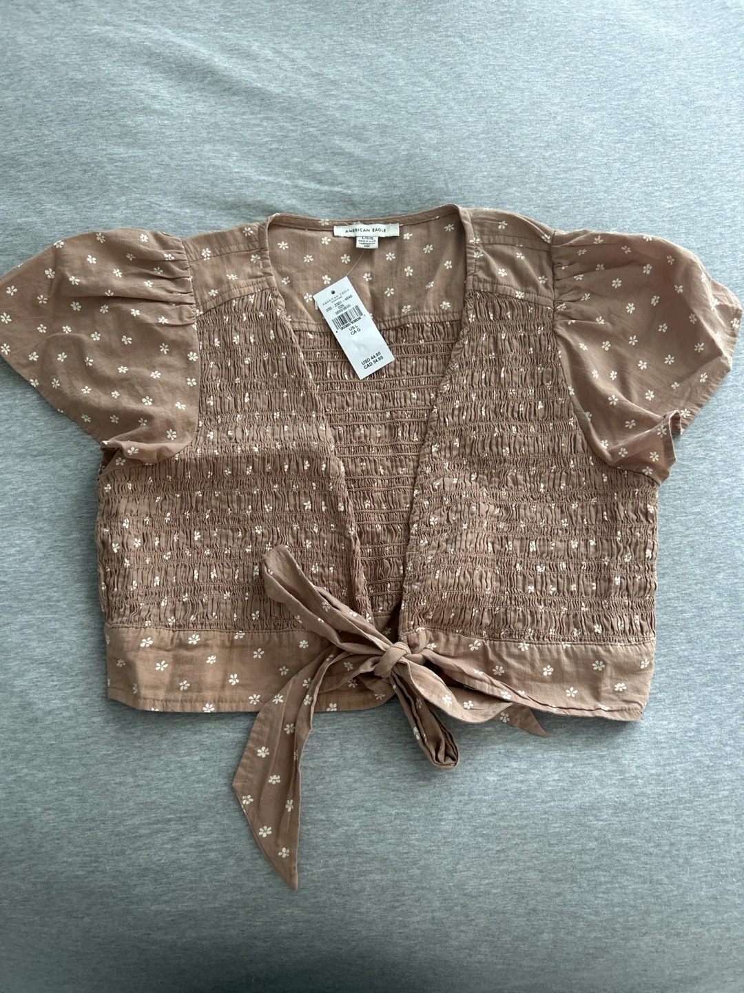 American Eagle Smocked Tie-Front Top