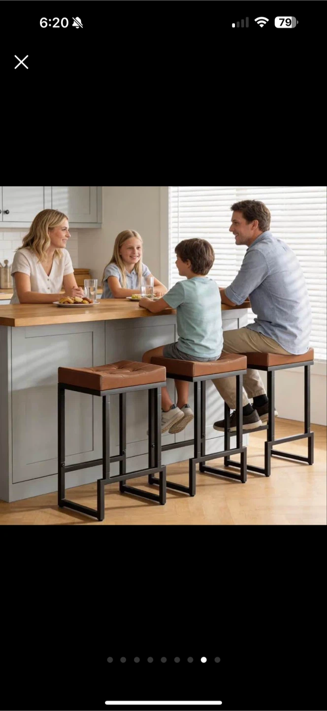 Brown Faux Leather Bar Stool - set of 3