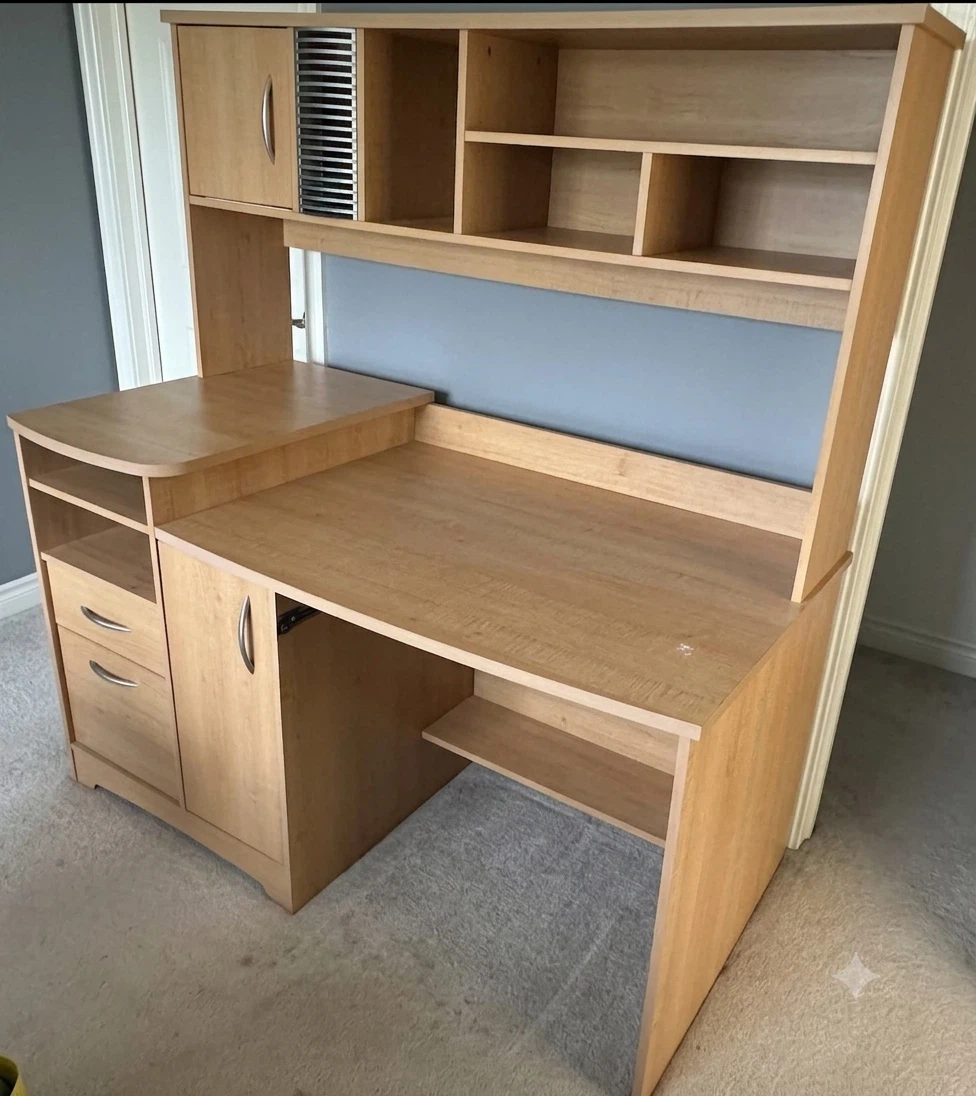 Wooden Computer Desk with Hutch and Storage