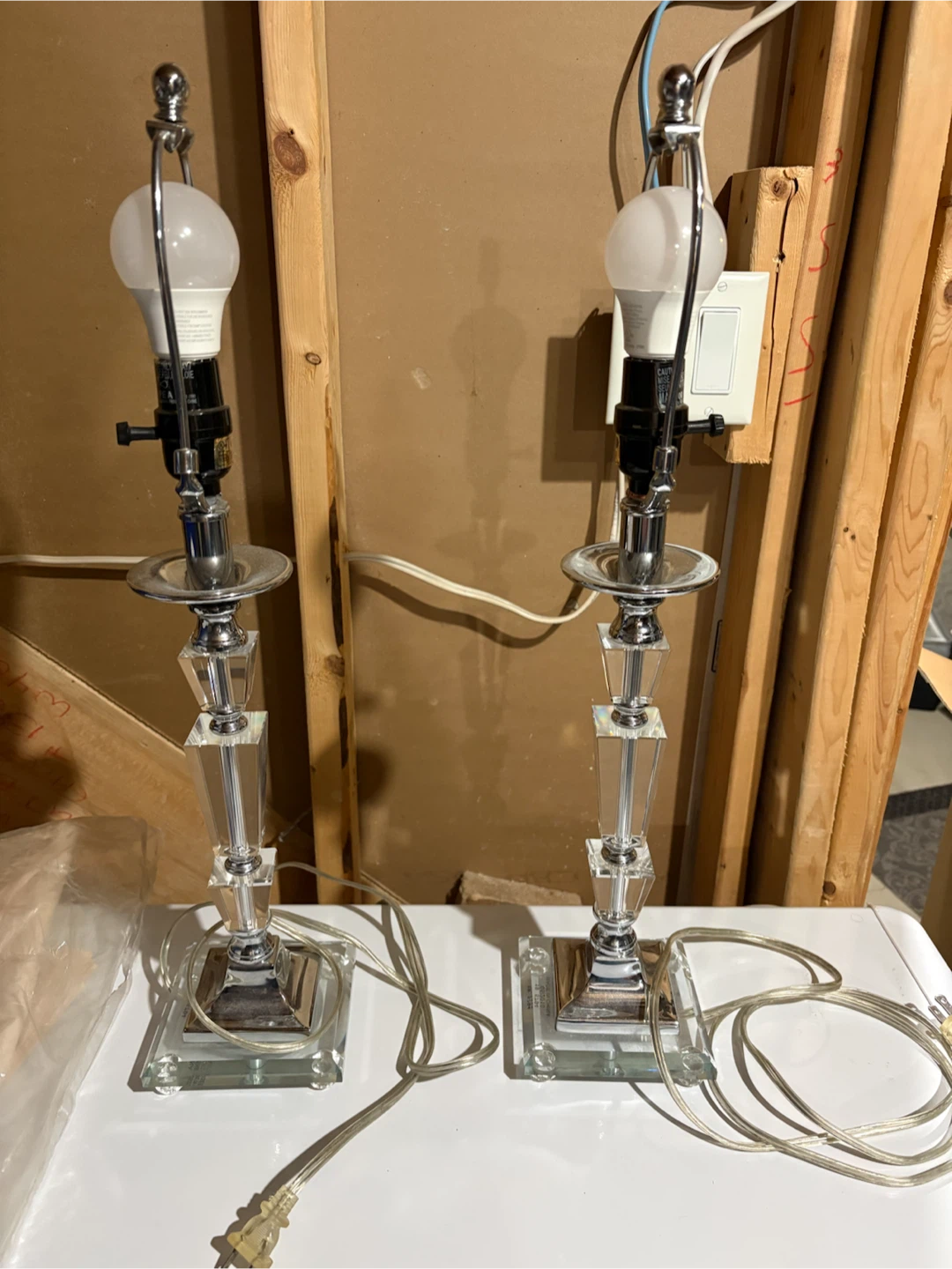 Set of 2 Crystal Table Lamps with White Shades