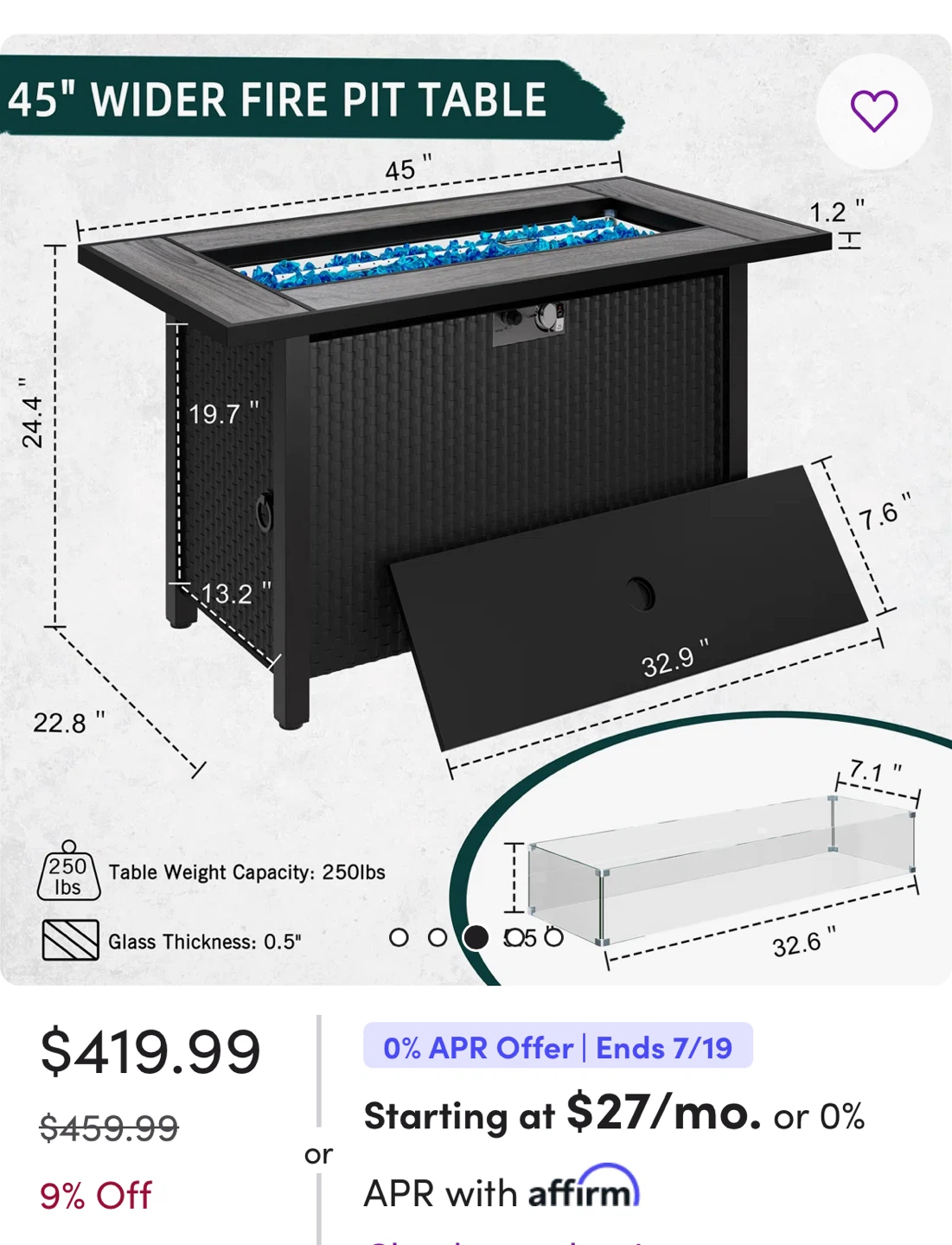 45" Wider Fire Pit Table