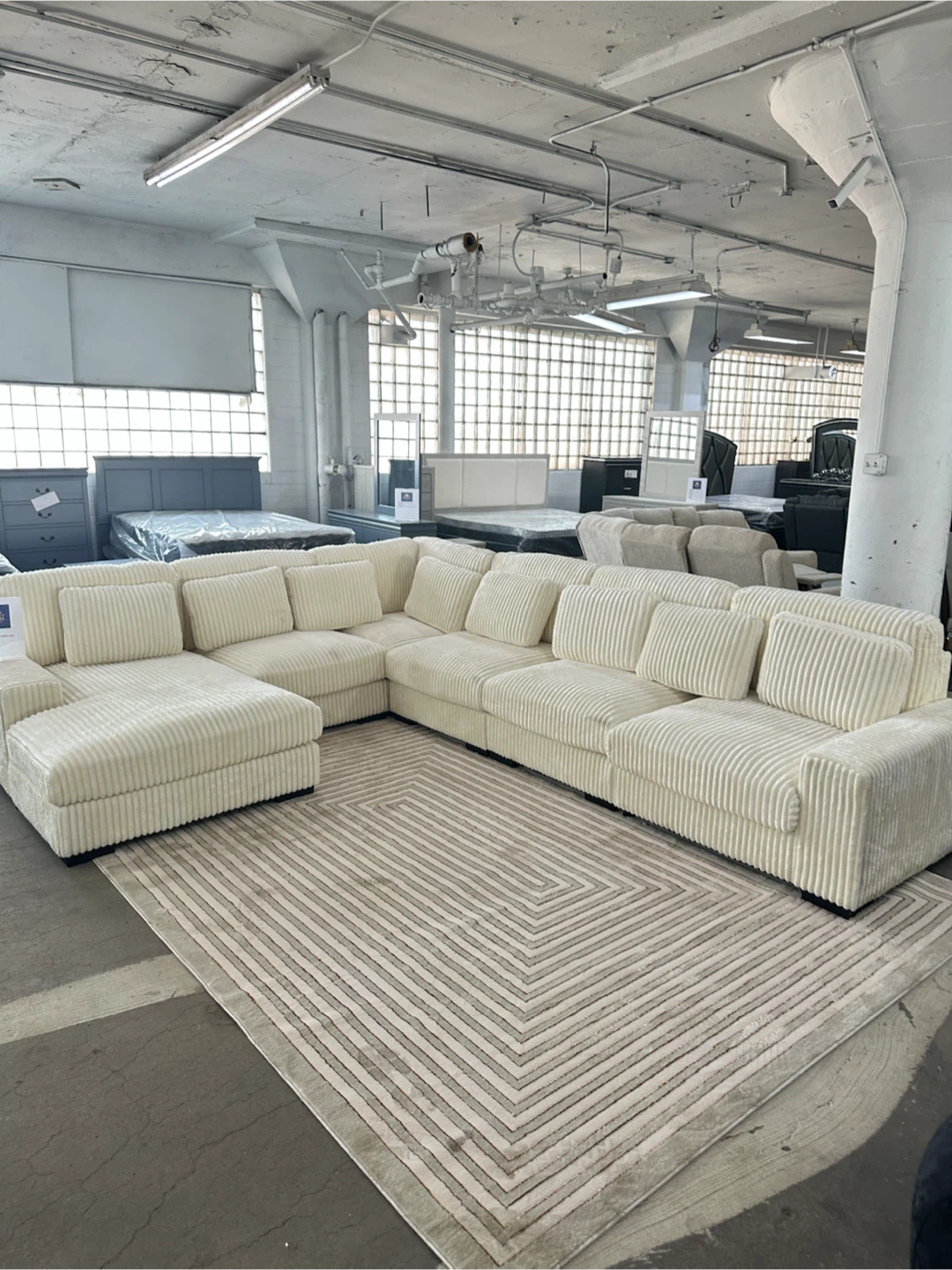 Cream Corduroy Sectional Sofa