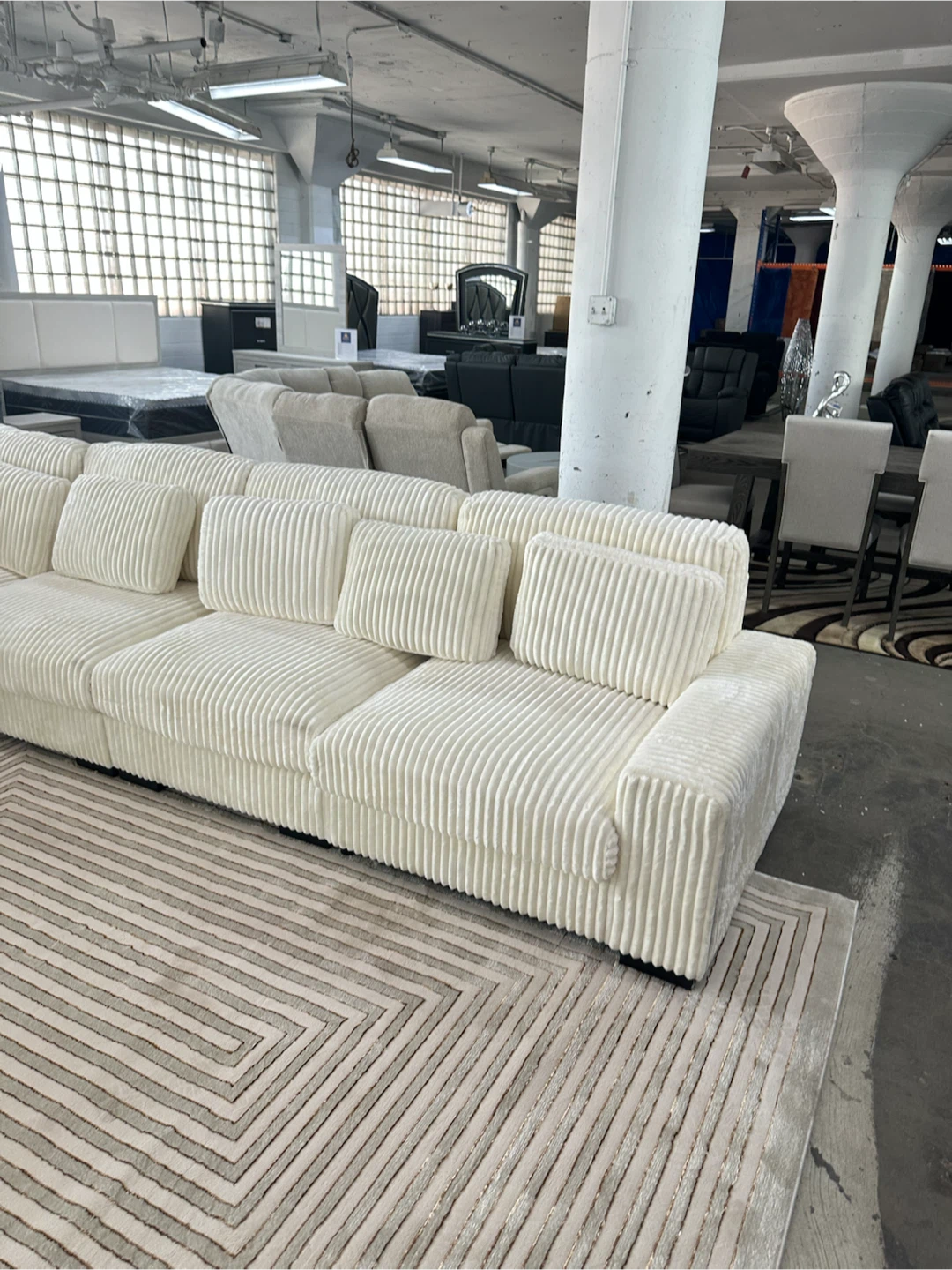 Cream Corduroy Sectional Sofa - photo 2