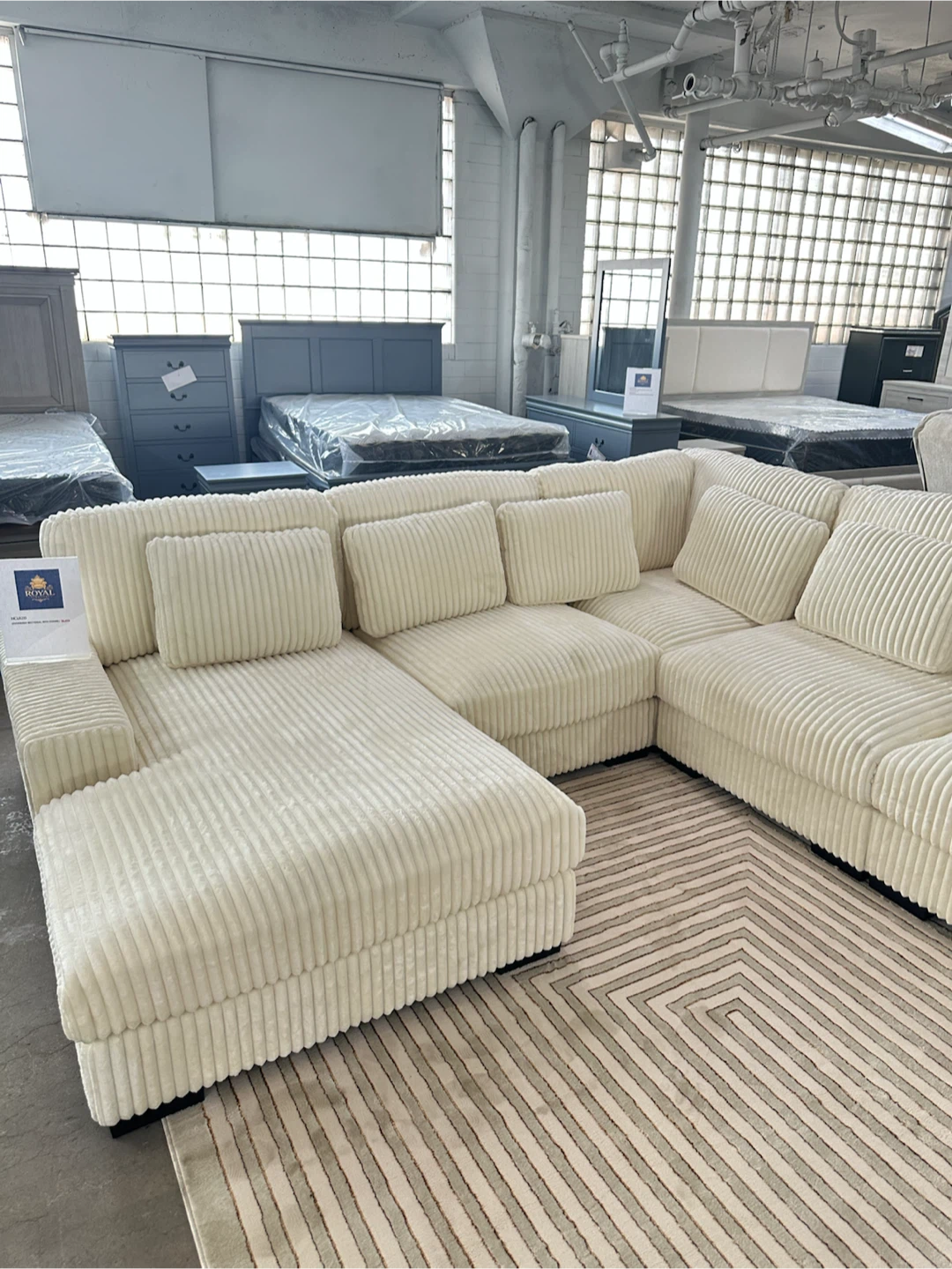 Cream Corduroy Sectional Sofa - photo 3