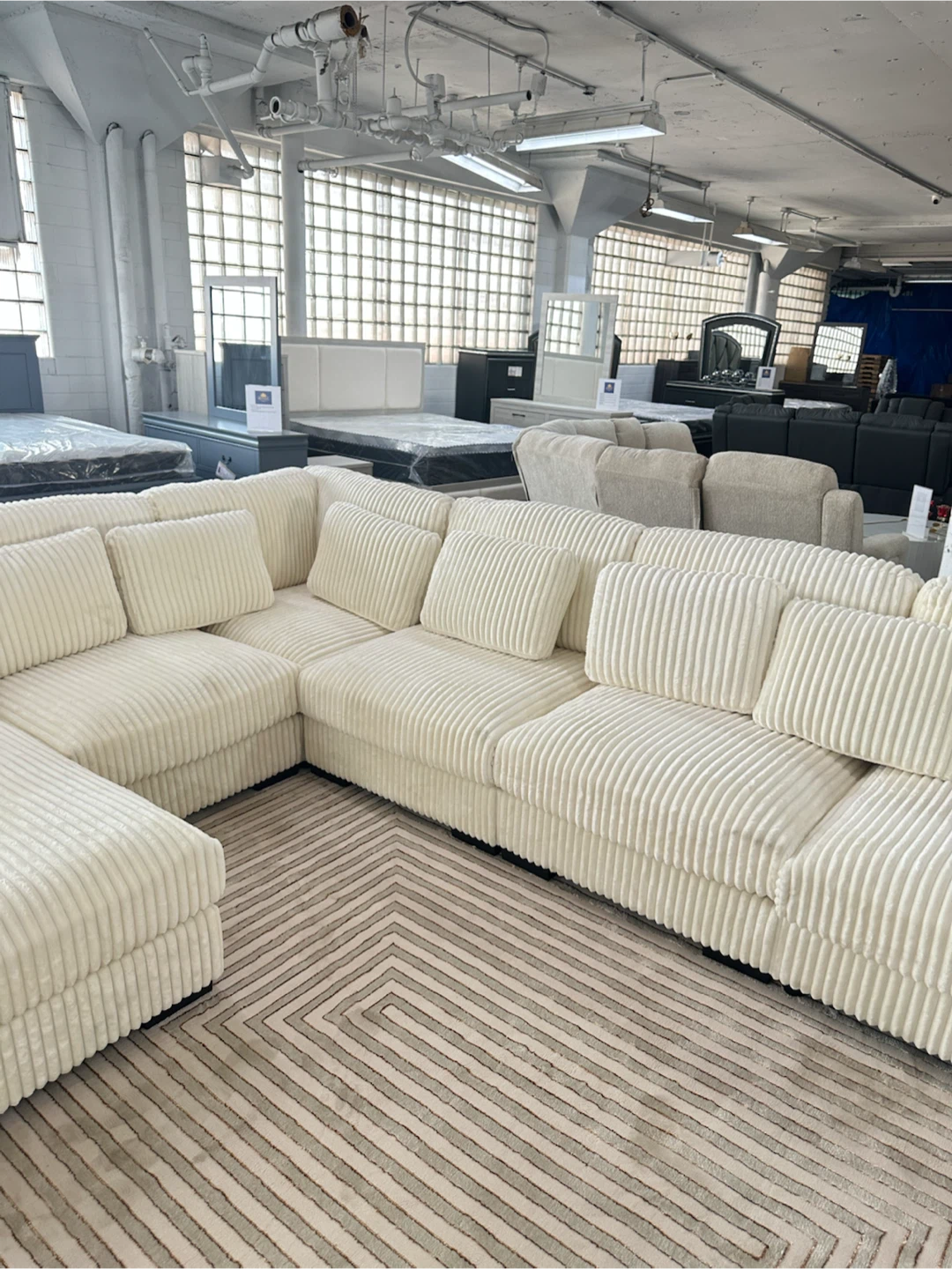 Cream Corduroy Sectional Sofa - photo 4
