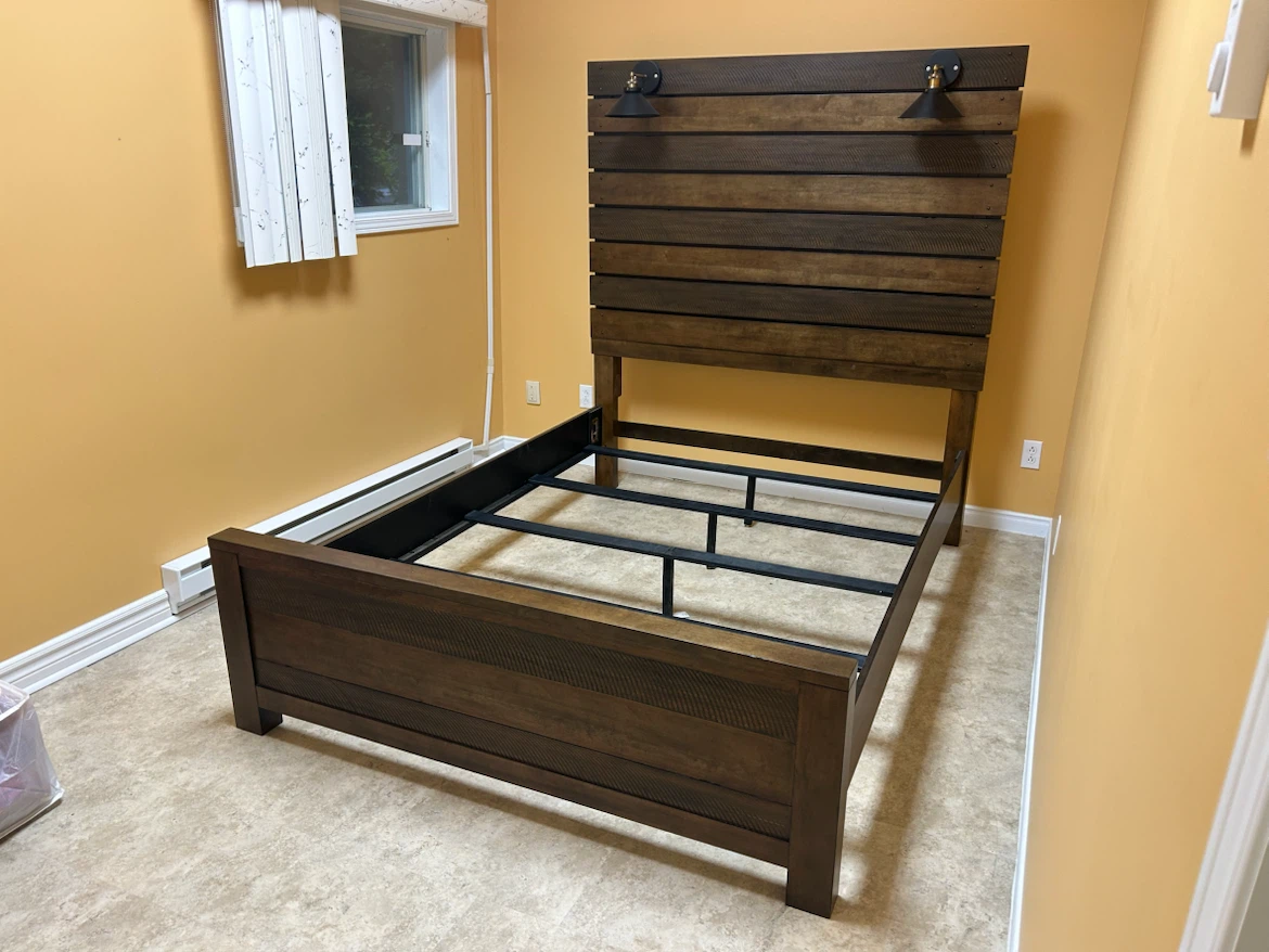 Wooden Queen Bed Frame with Headboard Lights