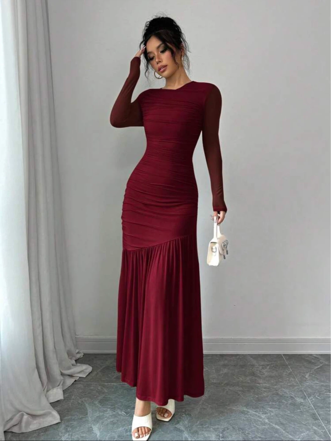 Long Sleeve Ruched Maxi Dress