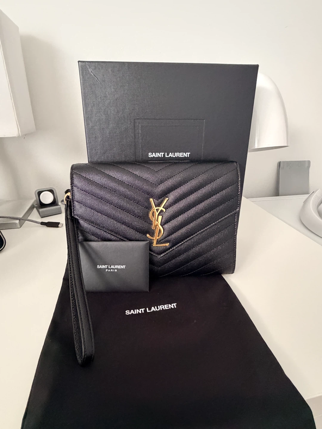 CASSANDRE MATELASSÉ FLAP POUCH IN GRAIN DE POUDRE LEATHER