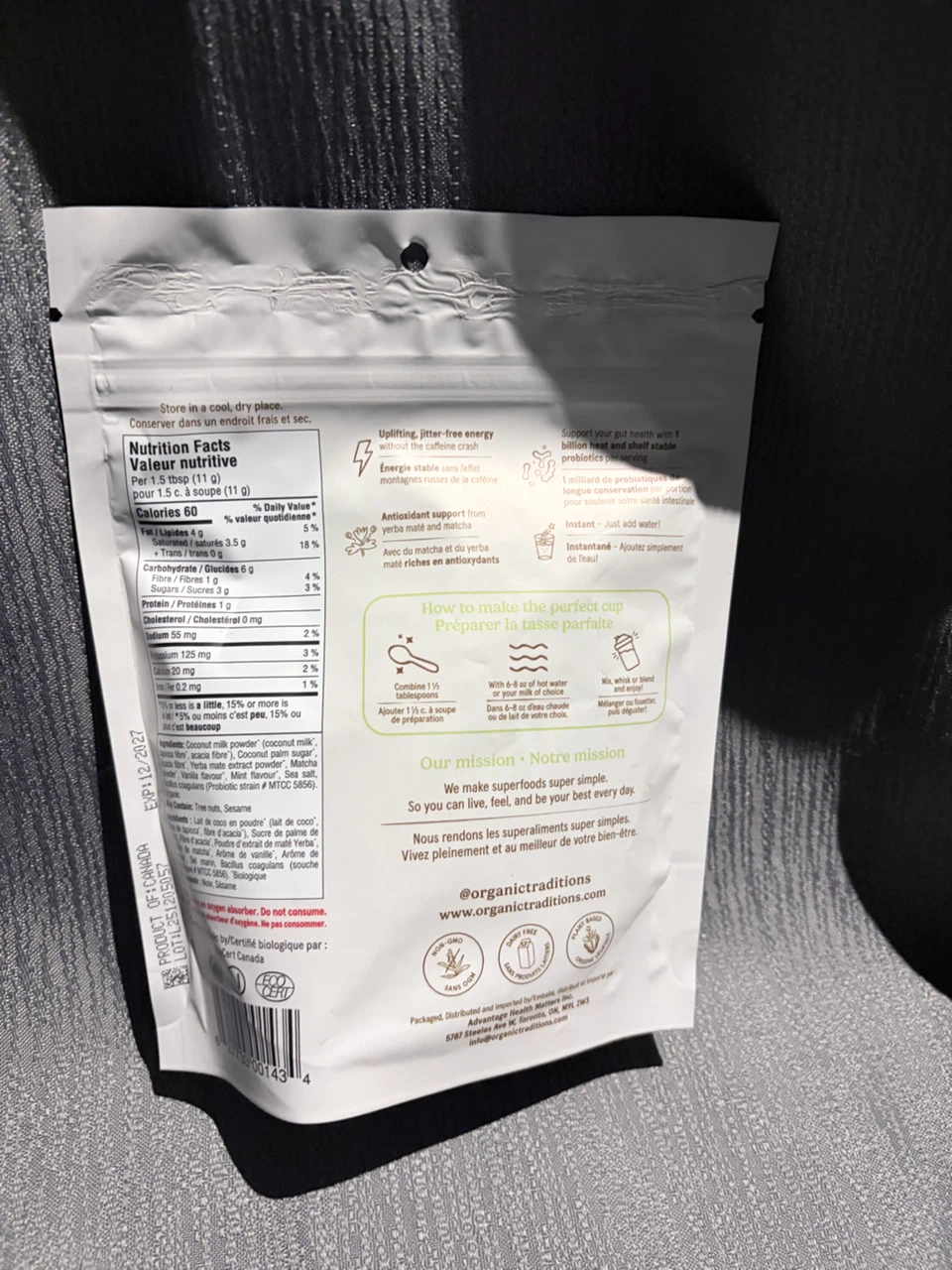 Organic Traditions Yerba Mate Latte Mix 150g - photo 2