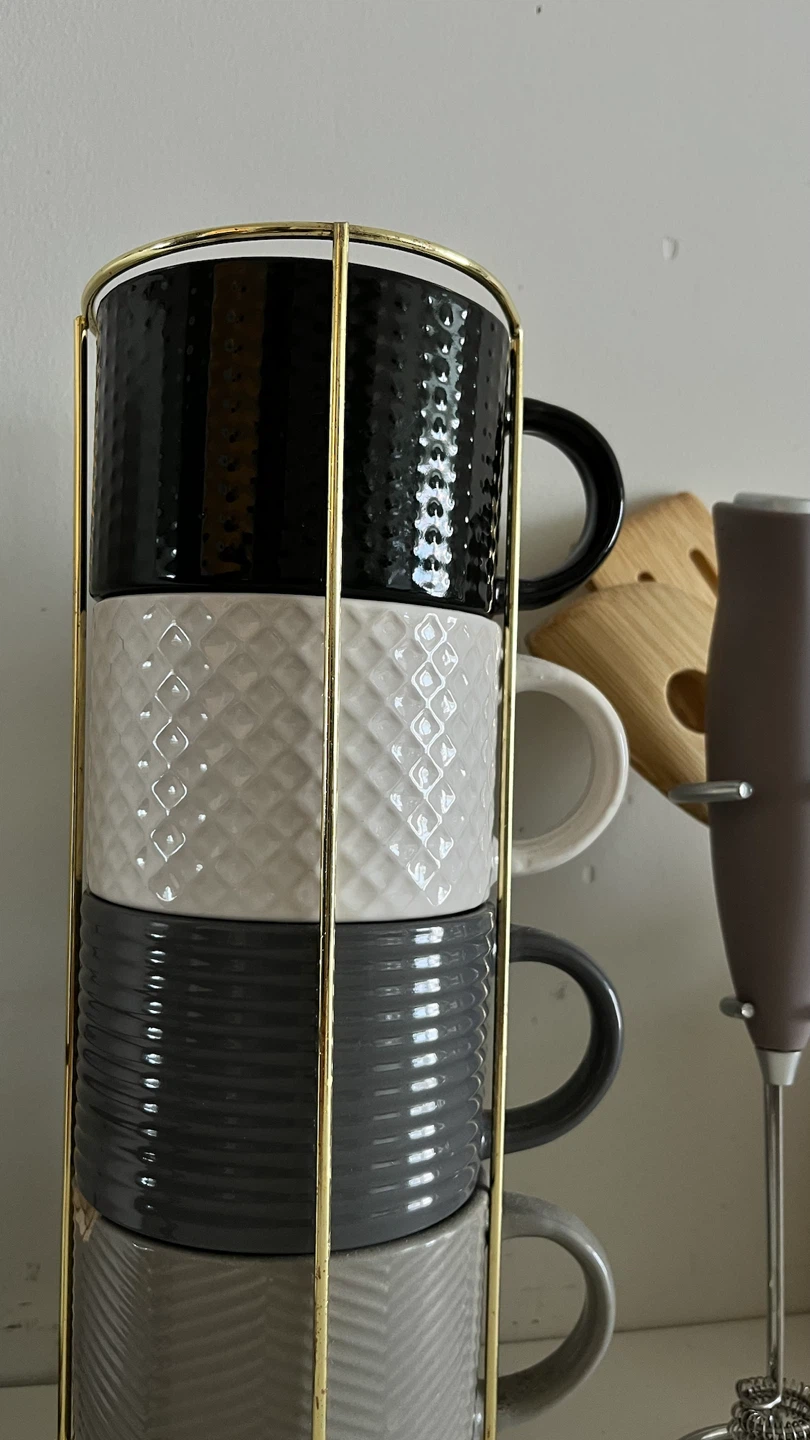 Stackable Mugs with Gold Holder Set