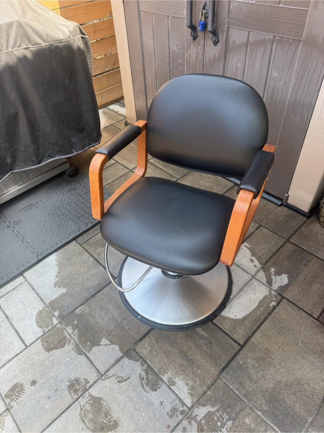 Black Hydraulic Barber Chair with Wood Accents - photo 2